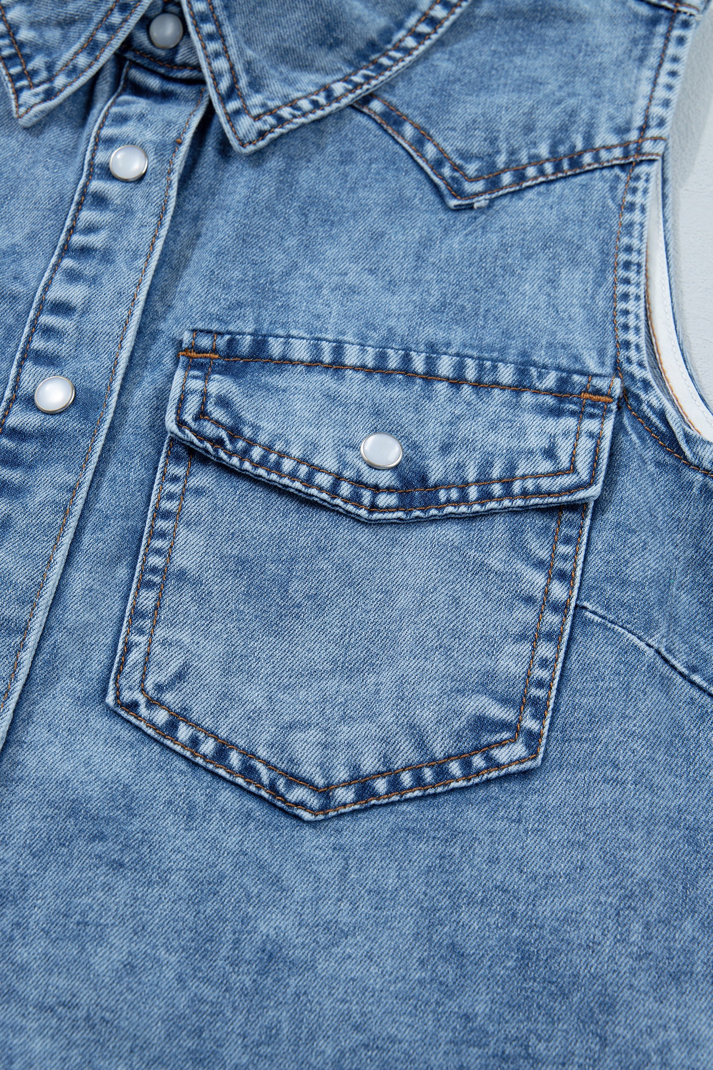 Dusk Blue Buttoned Front Collared Sleeveless Denim Vest-Tops/Tank Tops-[Adult]-[Female]-2022 Online Blue Zone Planet