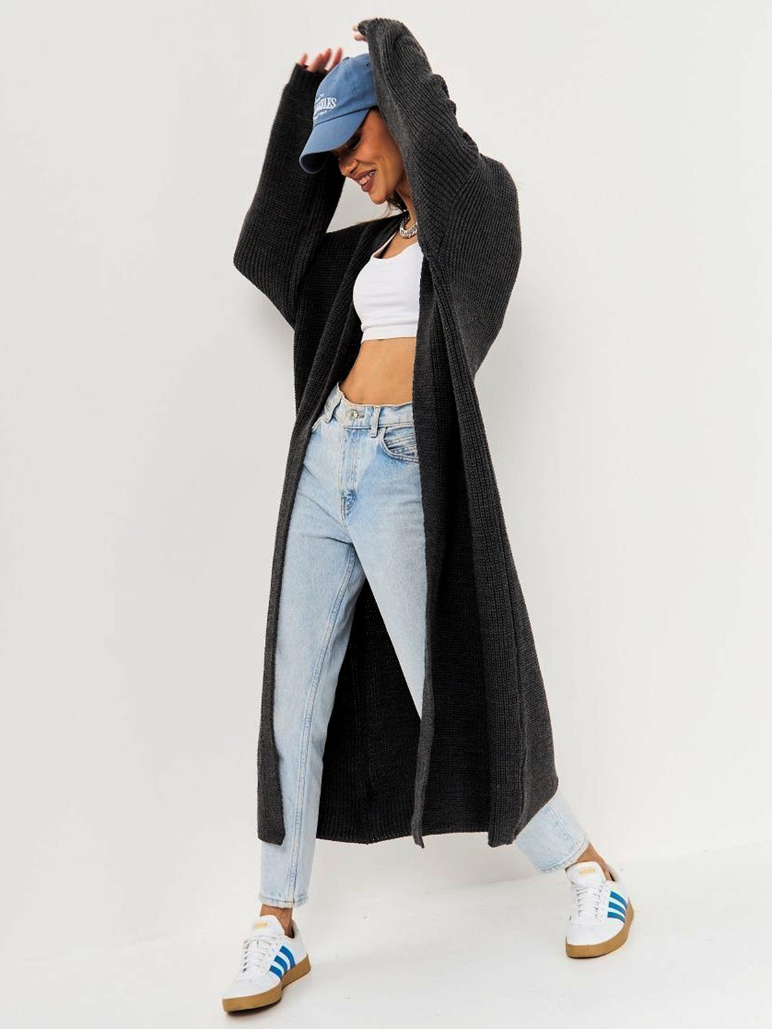 Open Front Long Sleeve Longline Cardigan-TOPS / DRESSES-[Adult]-[Female]-2022 Online Blue Zone Planet