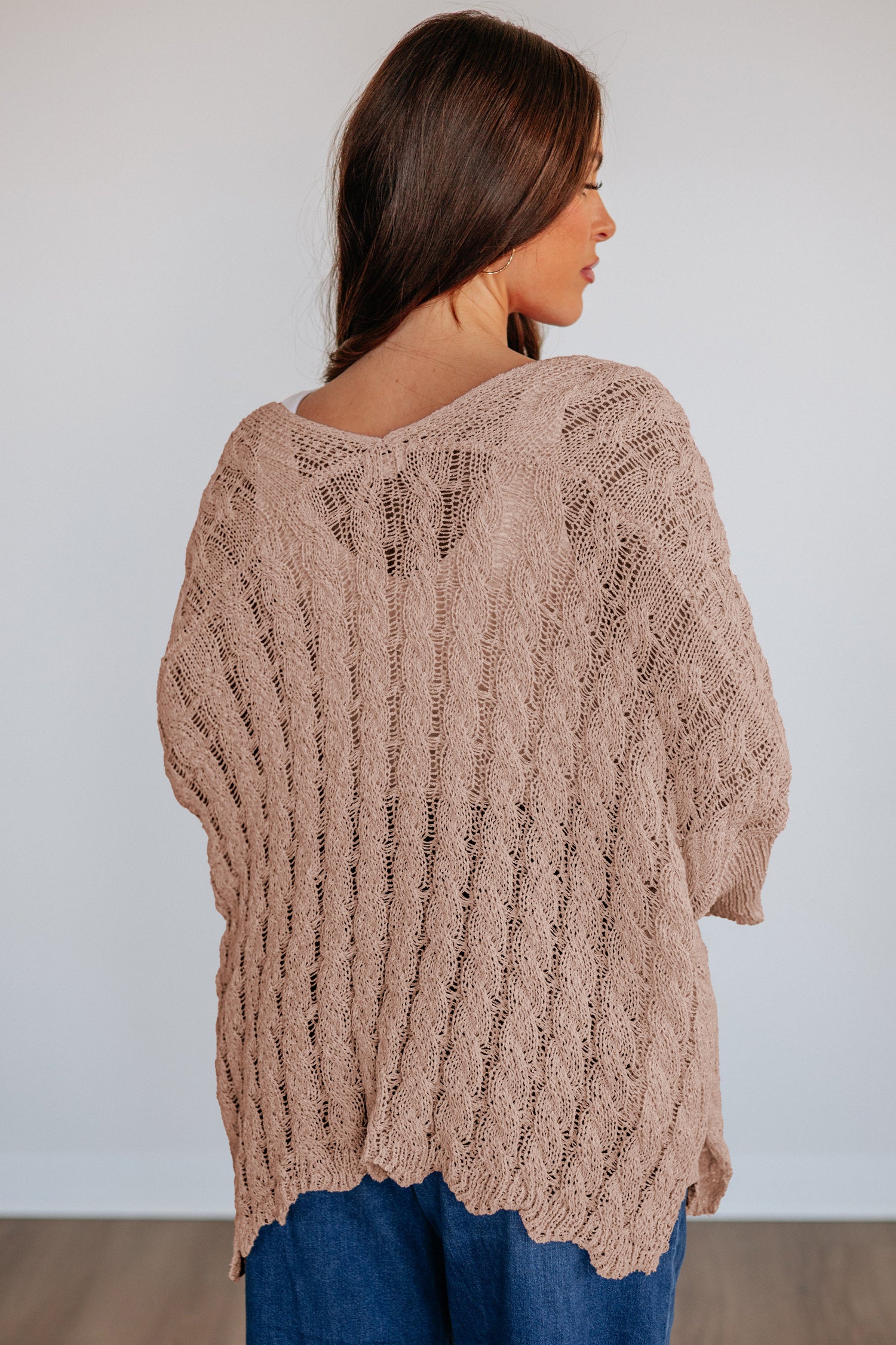 Old Rose Hollowed Pattern Knit Drop Shoulder Open Sweater Cardigan-Sweaters & Cardigans/Cardigans-[Adult]-[Female]-2022 Online Blue Zone Planet