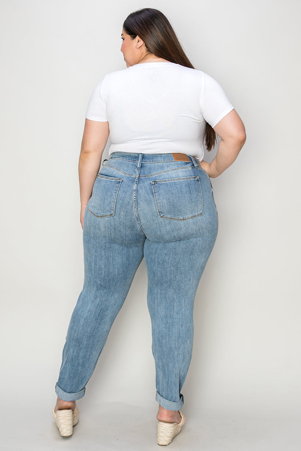 Judy Blue Full Size Cuffed Hem Slim Jeans-BOTTOMS SIZES SMALL MEDIUM LARGE-[Adult]-[Female]-2022 Online Blue Zone Planet