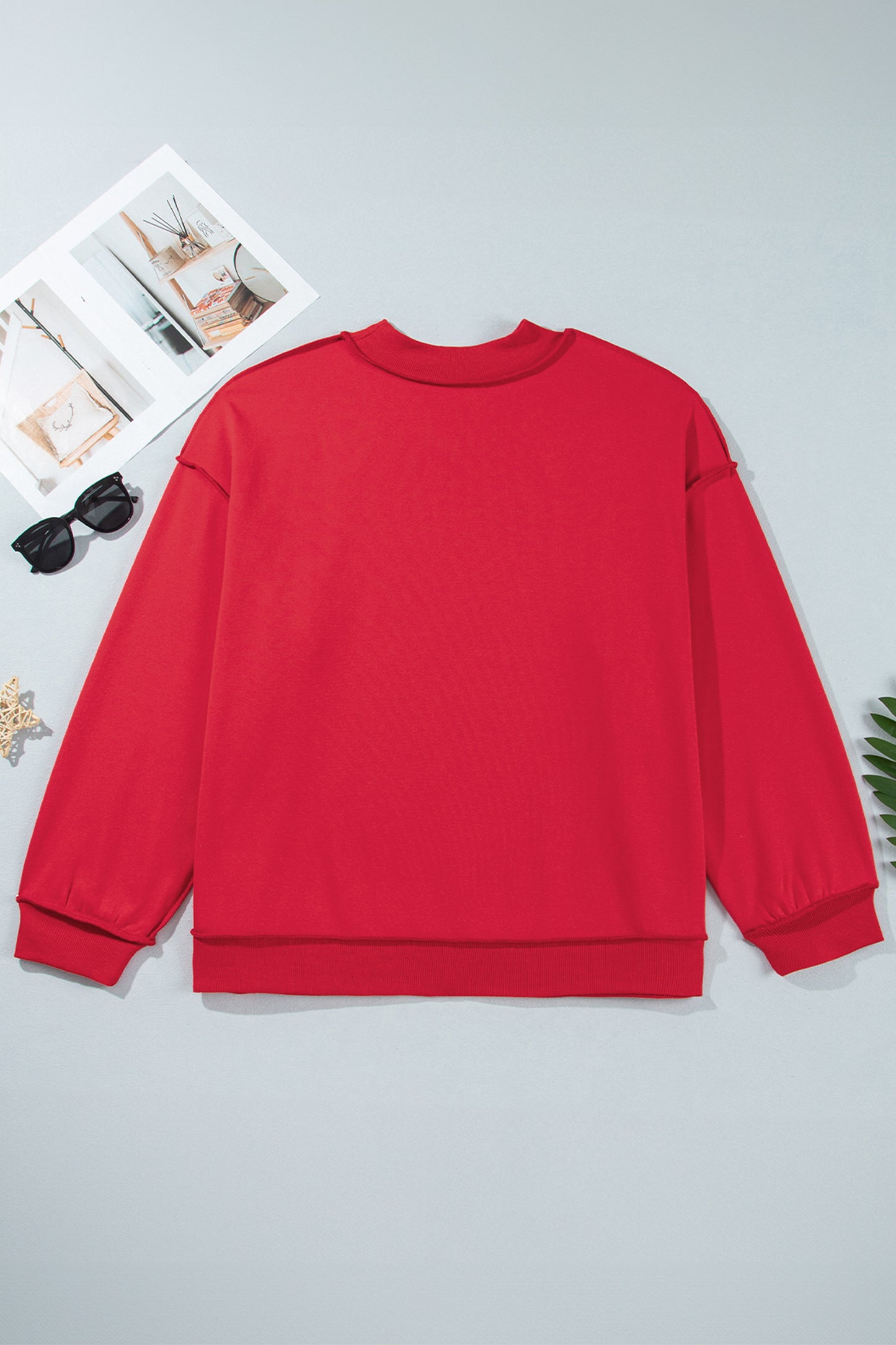 Racing Red Exposed Seam Detail Reversible Double Wear Plus Size Sweatshirt-Plus Size/Plus Size Sweatshirts & Hoodies-[Adult]-[Female]-2022 Online Blue Zone Planet