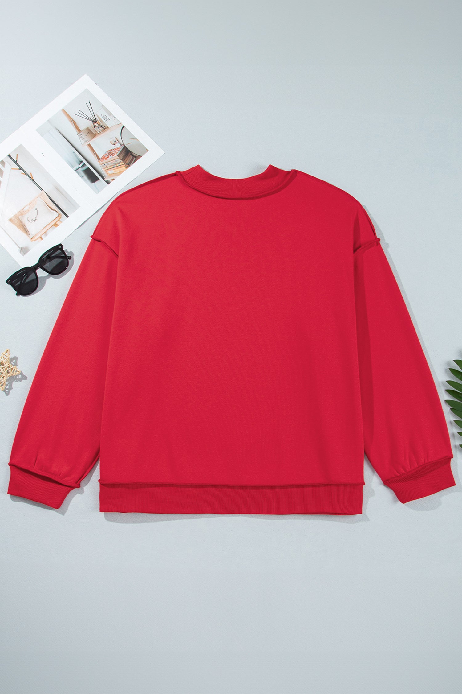 Racing Red Exposed Seam Detail Reversible Double Wear Plus Size Sweatshirt-Plus Size/Plus Size Sweatshirts & Hoodies-[Adult]-[Female]-2022 Online Blue Zone Planet