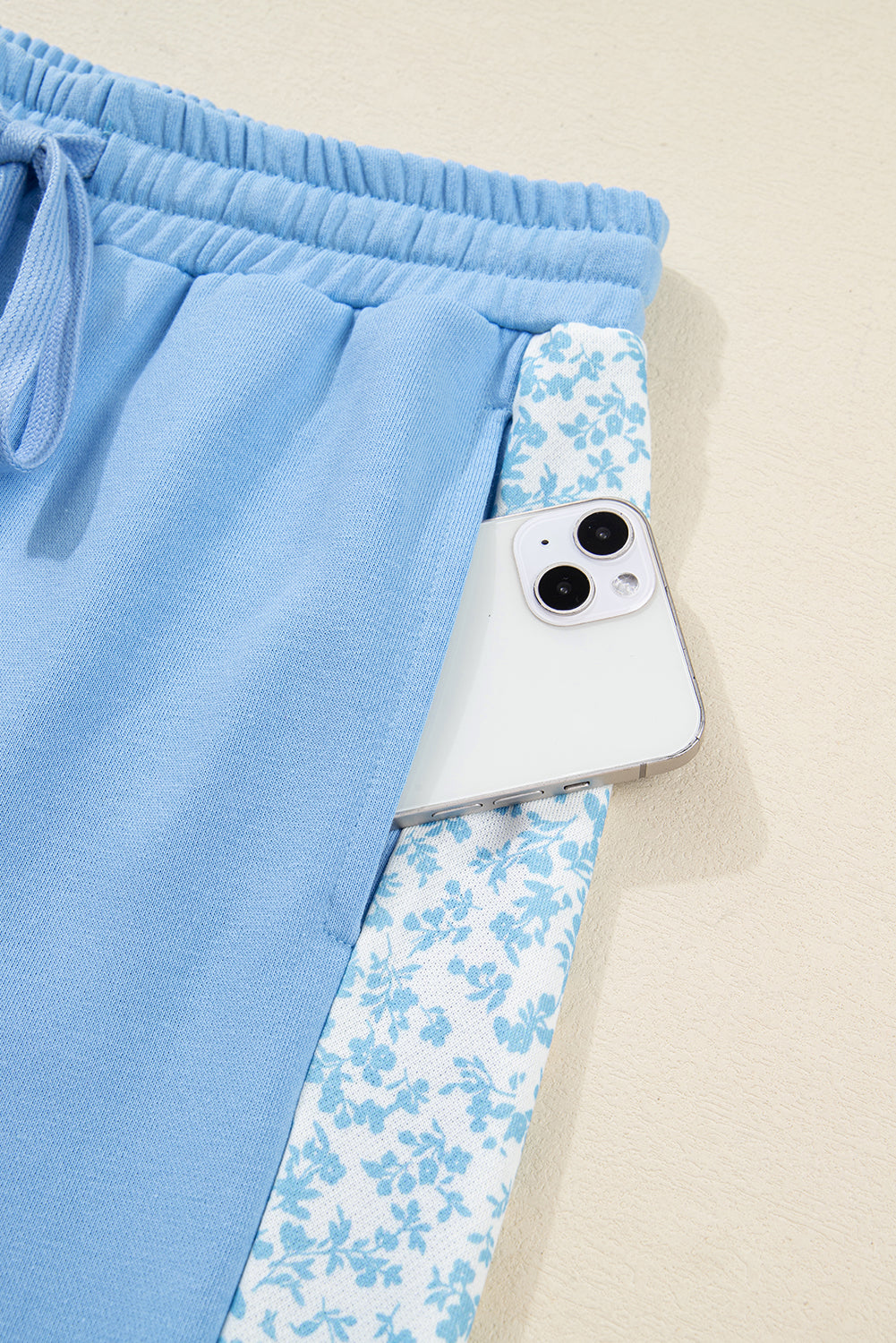 Beau Blue Floral Patchwork Drop Shoulder Pullover and Sweatpants Lounge Set-Loungewear & Sleepwear/Loungewear-[Adult]-[Female]-2022 Online Blue Zone Planet