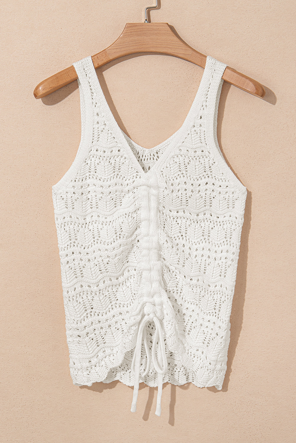 Beige Trendy Hollowed Knit V Neck Drawstring Sweater Vest-TOPS / DRESSES-[Adult]-[Female]-2022 Online Blue Zone Planet