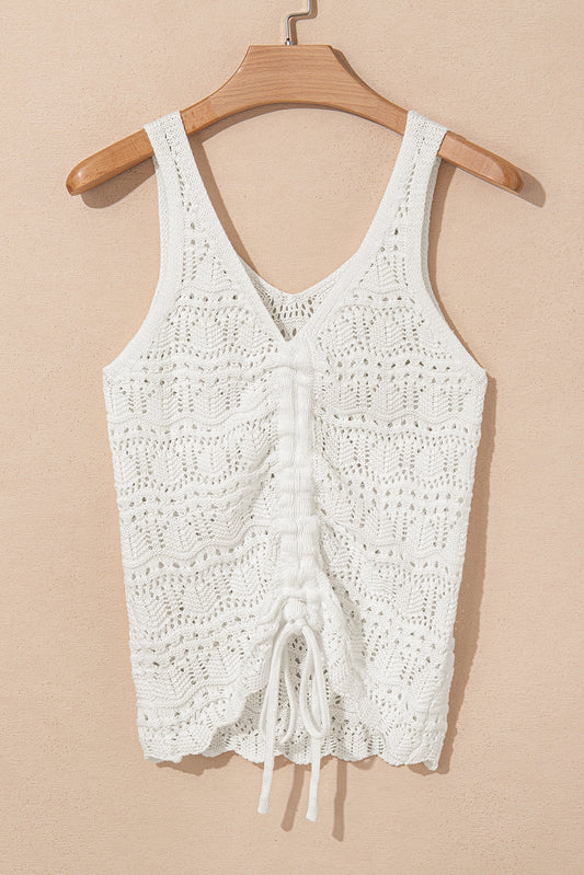 Beige Trendy Hollowed Knit V Neck Drawstring Sweater Vest-TOPS / DRESSES-[Adult]-[Female]-2022 Online Blue Zone Planet