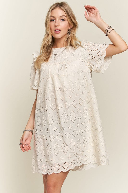 ADORA Ruffled Eyelet Round Neck Dress-TOPS / DRESSES-[Adult]-[Female]-2022 Online Blue Zone Planet