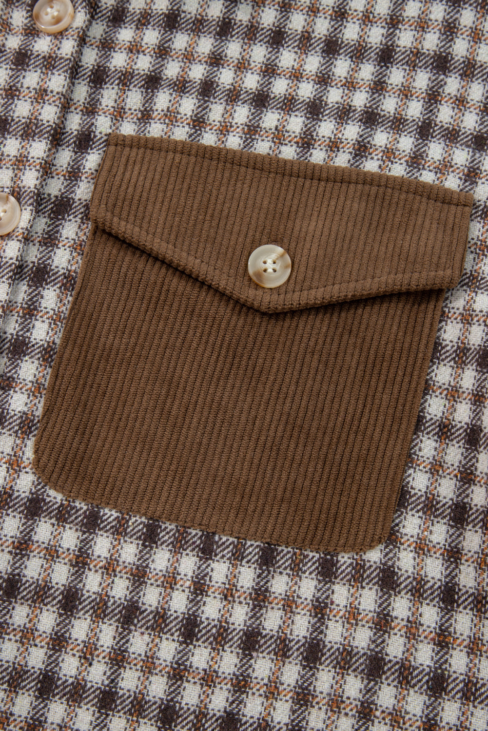 Casual Contrast Corduroy Flap Pocket Patchwork Plaid Shacket-Outerwear/Plaid Shackets-[Adult]-[Female]-2022 Online Blue Zone Planet