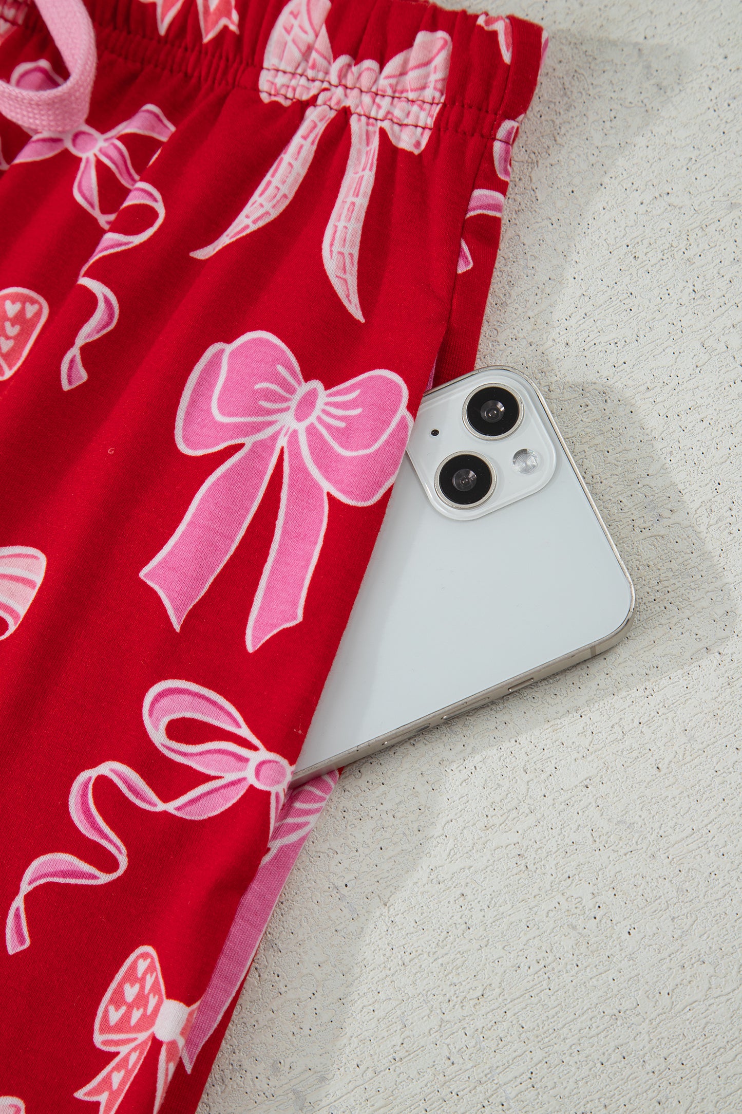 Red Sweet Bow Print Ruffled Short Sleeve Shirt Shorts 2pcs Pajama Set-Loungewear & Sleepwear/Sleepwear-[Adult]-[Female]-2022 Online Blue Zone Planet