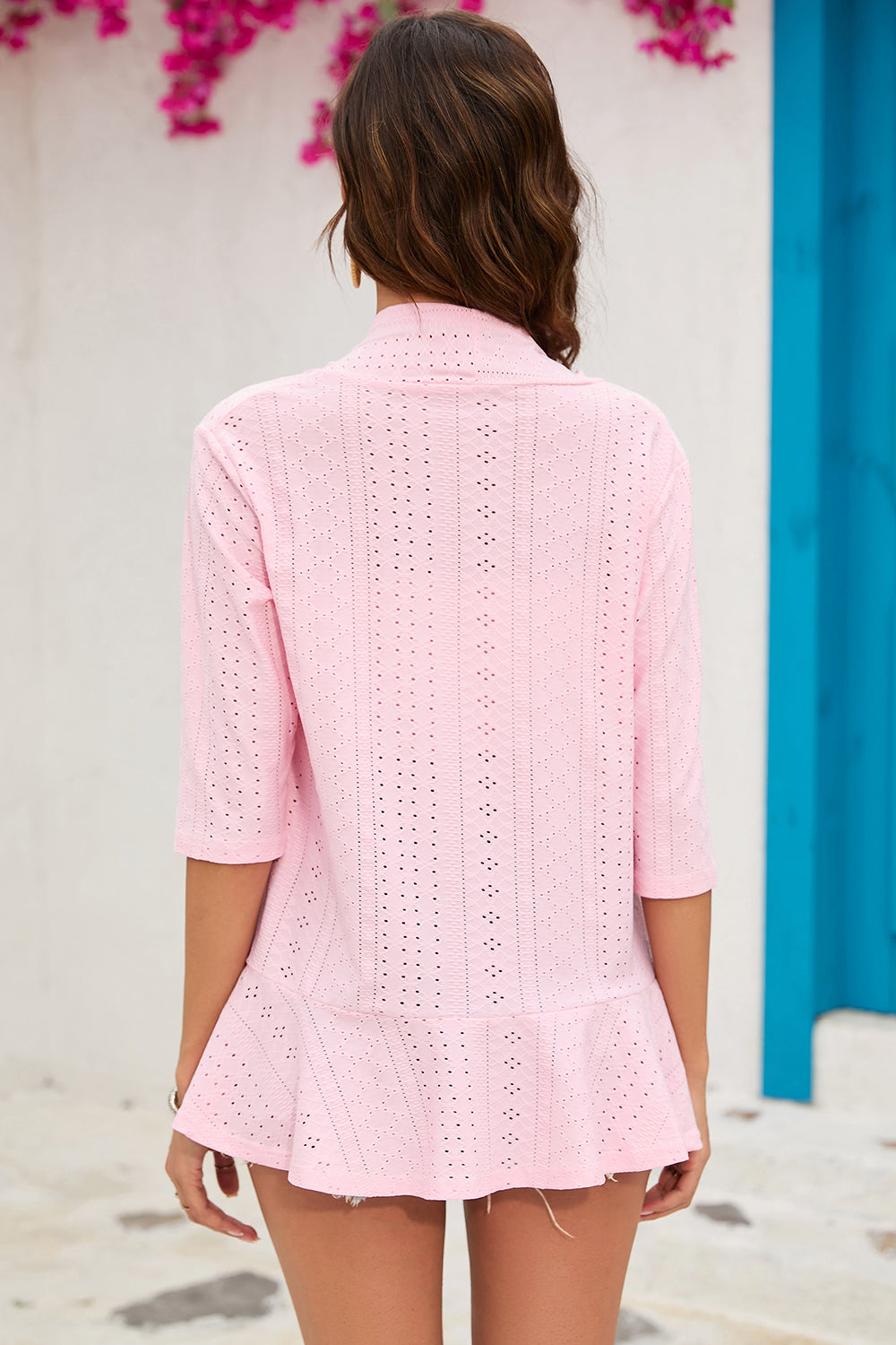 Eyelet Open Front Cardigan-TOPS / DRESSES-[Adult]-[Female]-2022 Online Blue Zone Planet