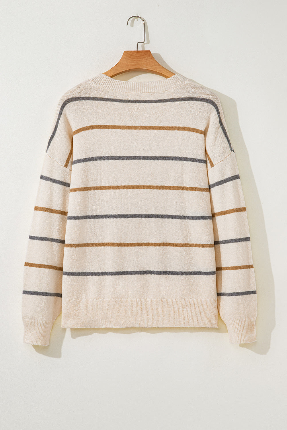 Multicolour Striped Drop Shoulder Plus Sweater-Plus Size/Plus Size Sweaters & Cardigans-[Adult]-[Female]-2022 Online Blue Zone Planet