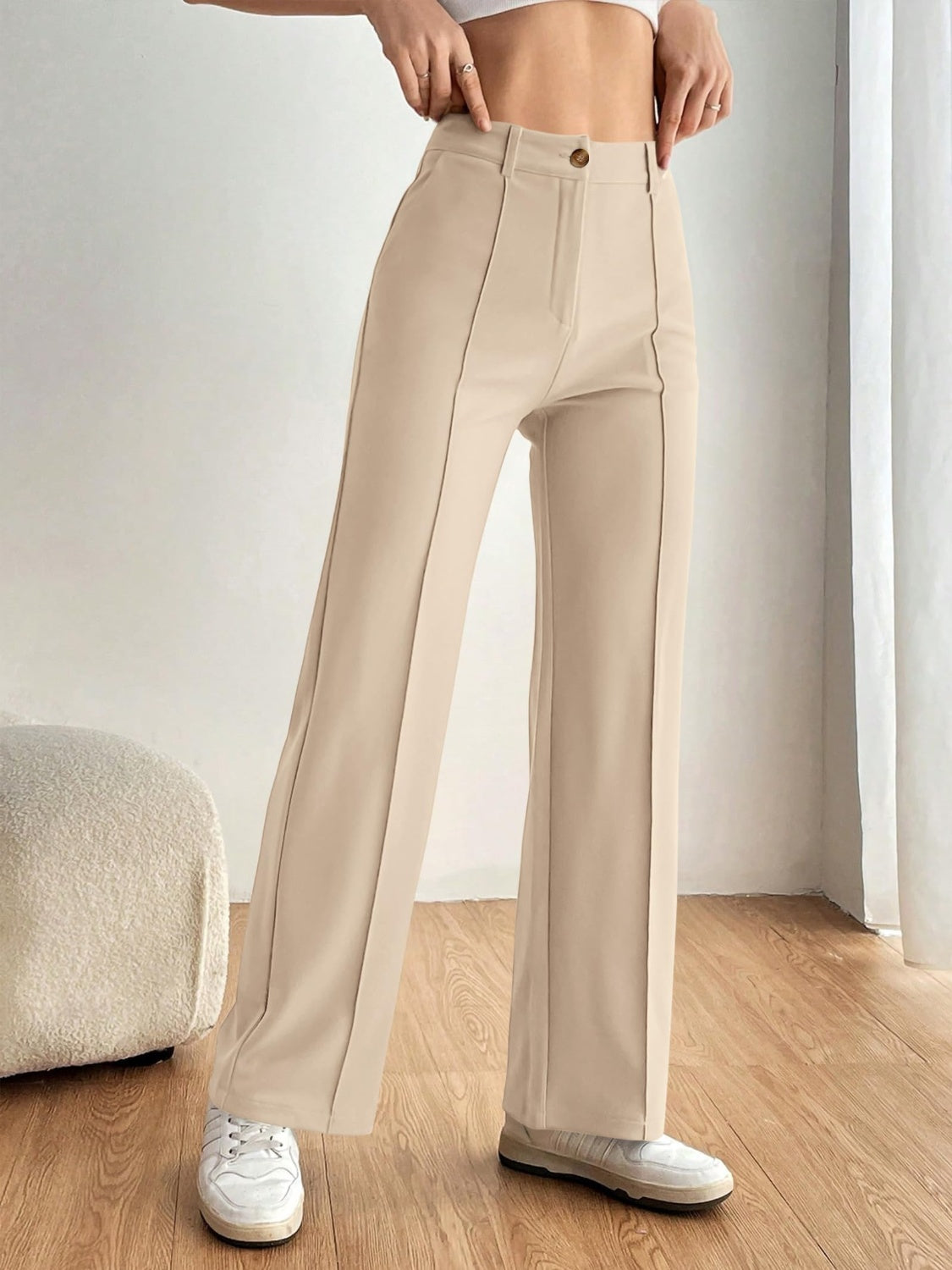 High Waist Wide Leg Pants-BOTTOMS SIZES SMALL MEDIUM LARGE-[Adult]-[Female]-Tan-S-2022 Online Blue Zone Planet