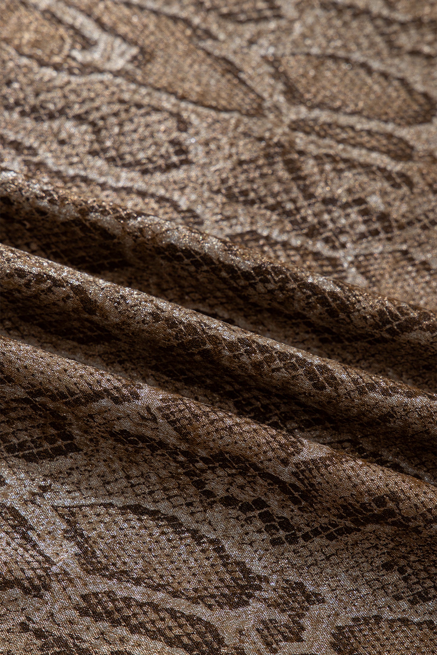 Brown Polo Collared V Neck Short Sleeve Metallic Leopard Blouse-Tops/Blouses & Shirts-[Adult]-[Female]-2022 Online Blue Zone Planet