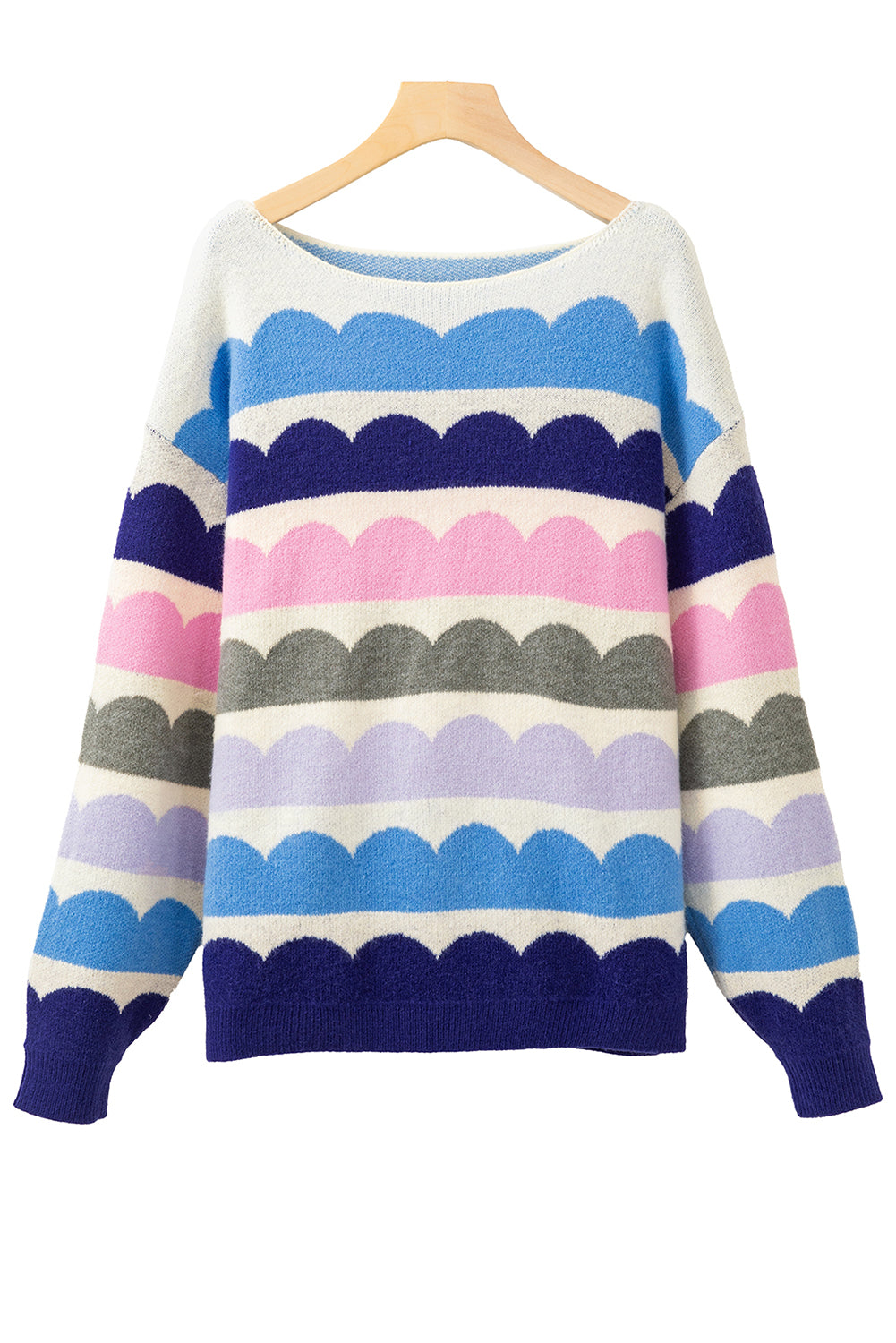 Yellow Wave Striped Balloon Sleeve Drop Shoulder Sweater-Sweaters-[Adult]-[Female]-2022 Online Blue Zone Planet