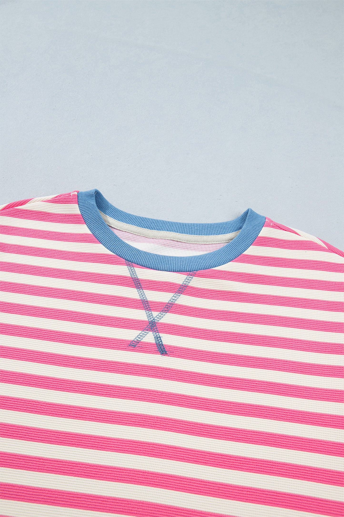 Pink Stripe Contrast Patchwork Short Sleeve T Shirt Shift Dress-TOPS / DRESSES-[Adult]-[Female]-2022 Online Blue Zone Planet