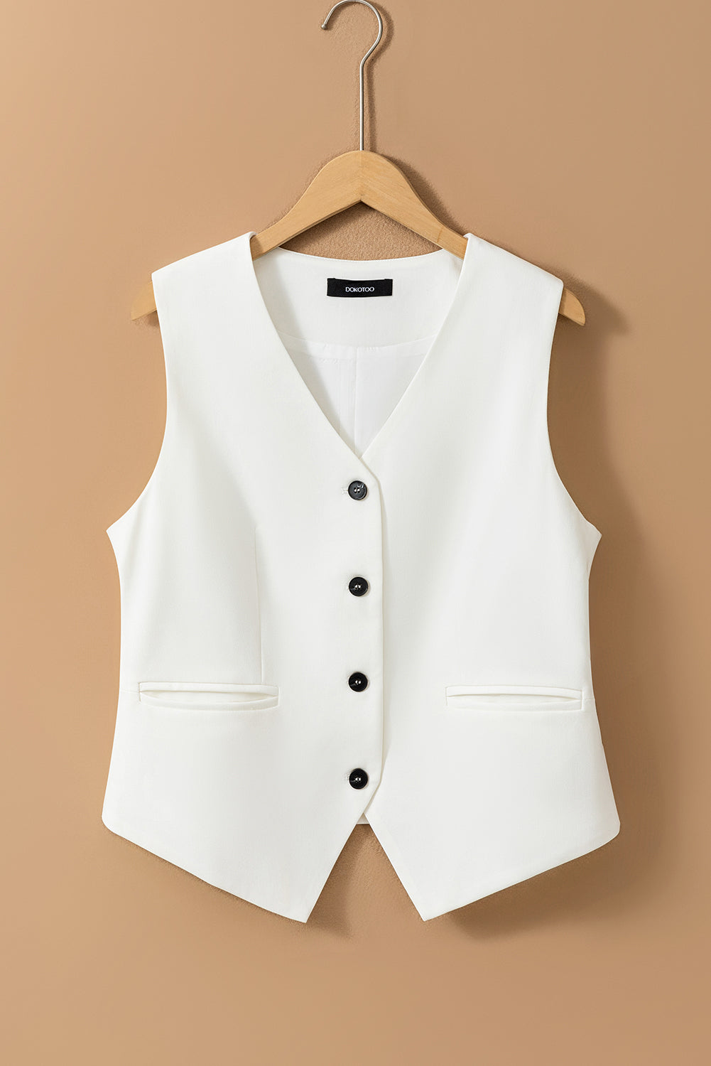 White Solid Color Button Up V Neck Suit Vest-Outerwear/Vests-[Adult]-[Female]-2022 Online Blue Zone Planet