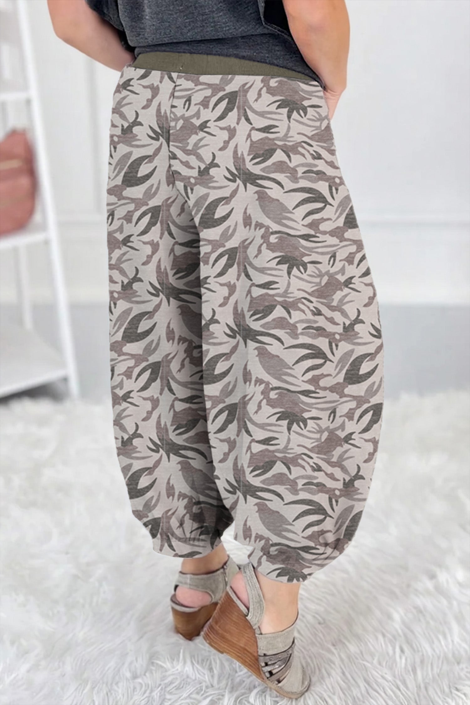Multicolour Drawstring Contrast Waistband Camouflage Cargo Barrel Pants-Bottoms/Pants & Culotte-[Adult]-[Female]-2022 Online Blue Zone Planet