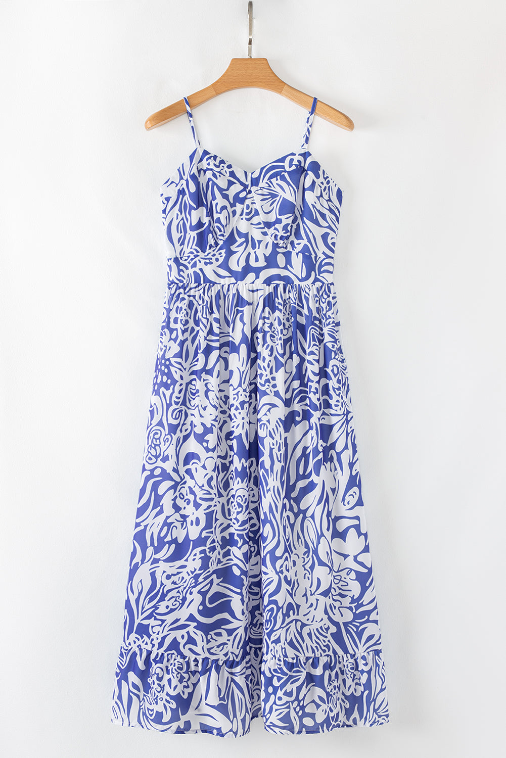 Sky Blue Floral Print Spaghetti Strap High Waist Maxi Dress-Dresses/Floral Dresses-[Adult]-[Female]-2022 Online Blue Zone Planet