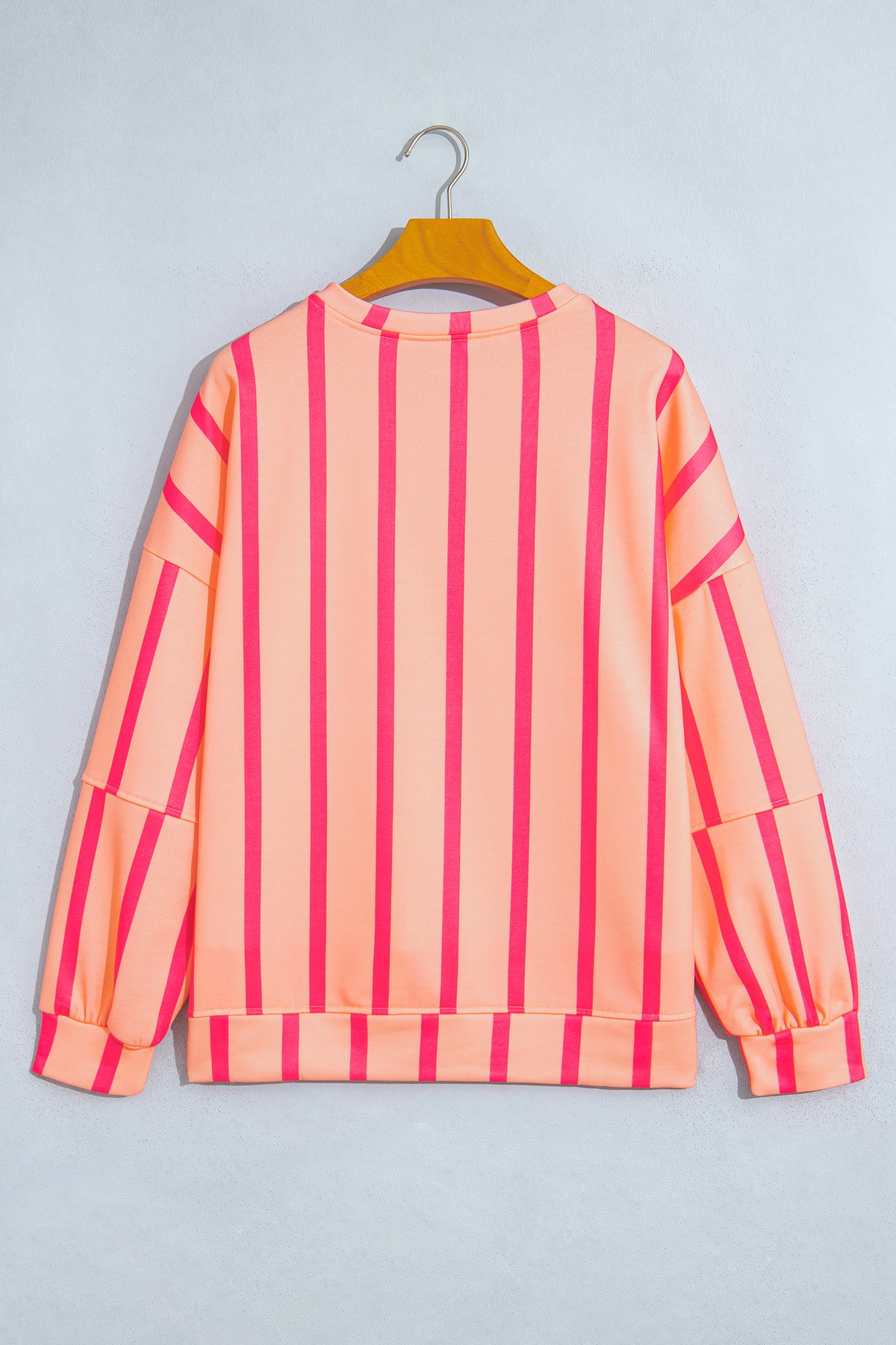 Pink Stripe Dropped Shoulder Round Neck Casual Sweatshirt-Tops/Sweatshirts & Hoodies-[Adult]-[Female]-2022 Online Blue Zone Planet