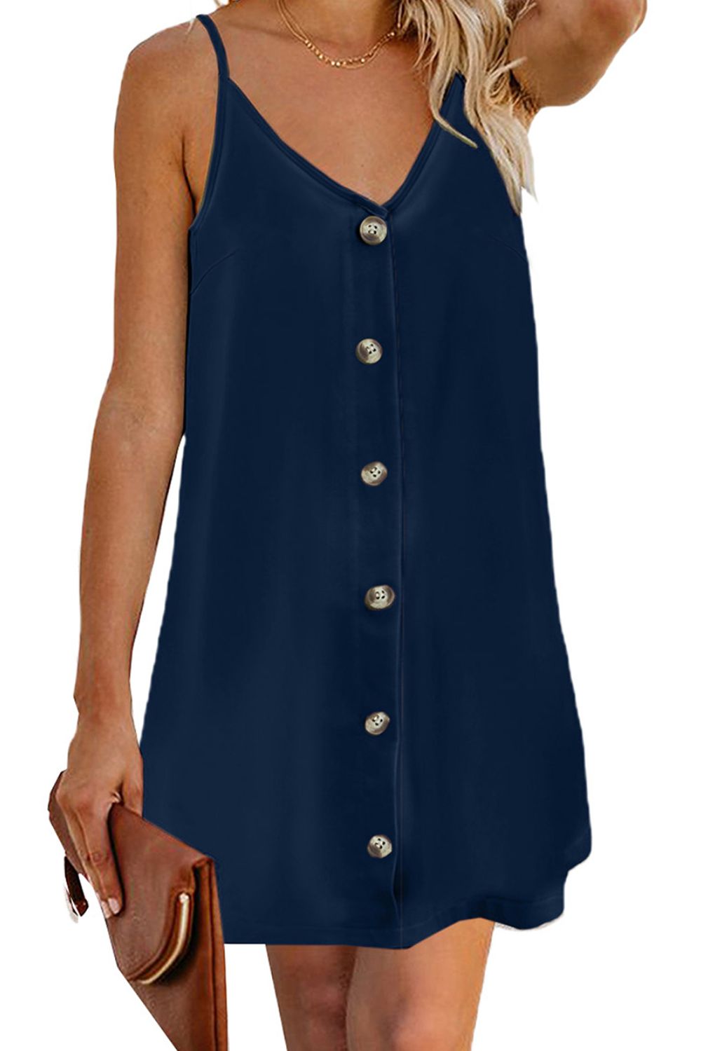 V-Neck Mini Cami Dress-TOPS / DRESSES-[Adult]-[Female]-Dark Blue-S-2022 Online Blue Zone Planet