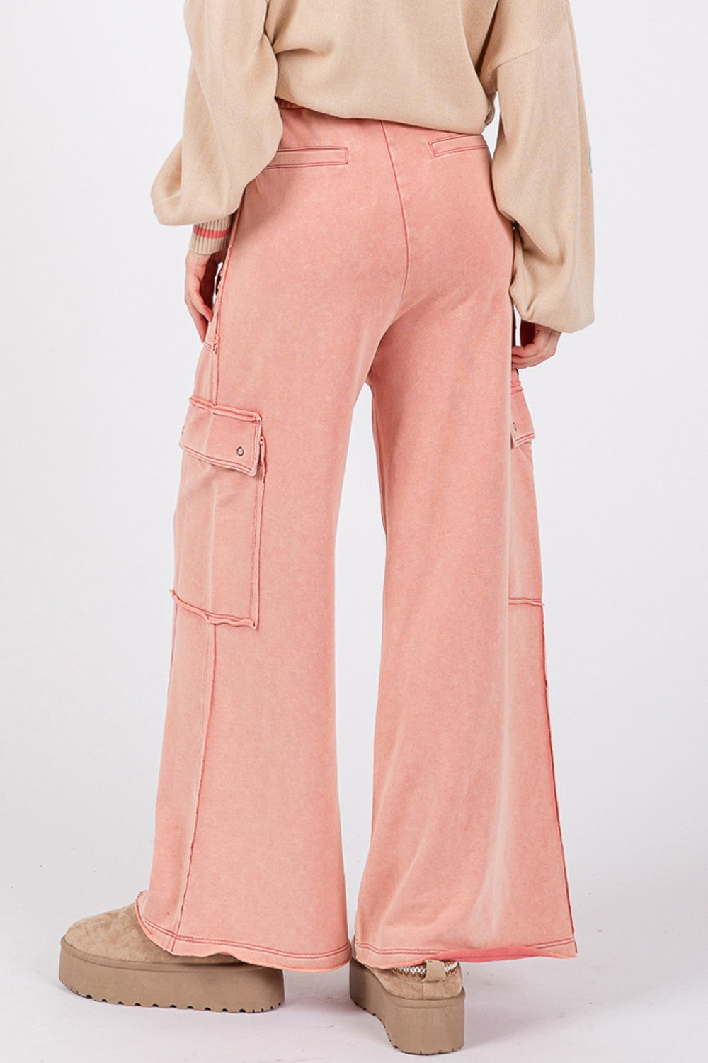 SAGE + FIG Knit Terry Mineral Wash Wide Leg Pants-[Adult]-[Female]-2022 Online Blue Zone Planet