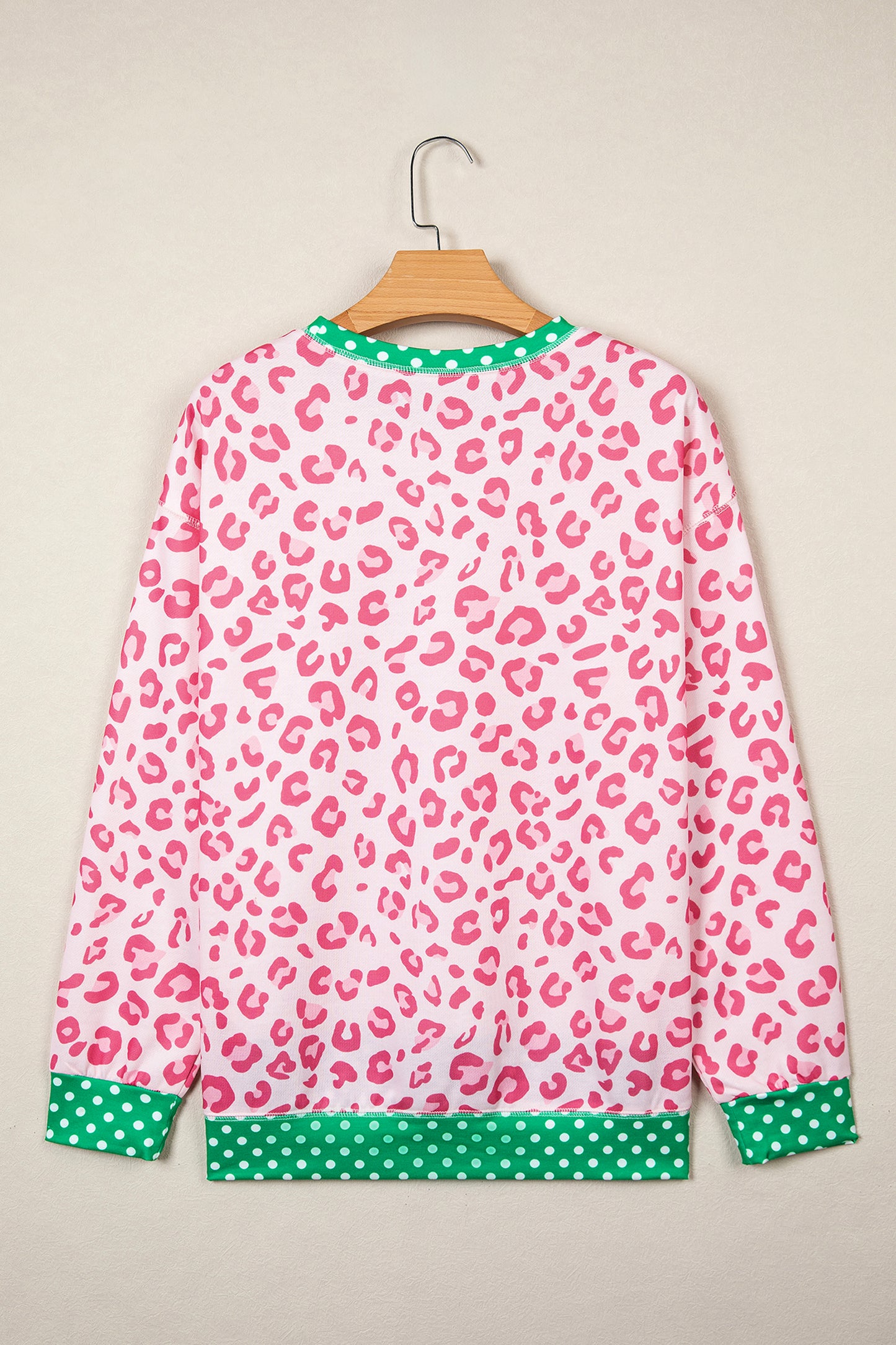 Pink Leopard Polka Dot Colorblock Trim Long Sleeve Top-Tops/Long Sleeve Tops-[Adult]-[Female]-2022 Online Blue Zone Planet