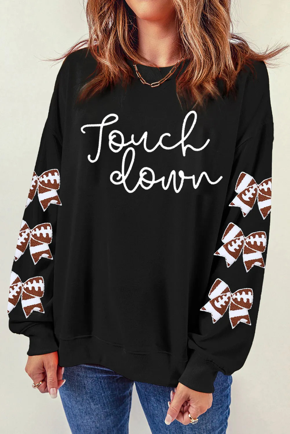 Letter Graphic Bow Long Sleeve Sweatshirt-TOPS / DRESSES-[Adult]-[Female]-Black-S-2022 Online Blue Zone Planet