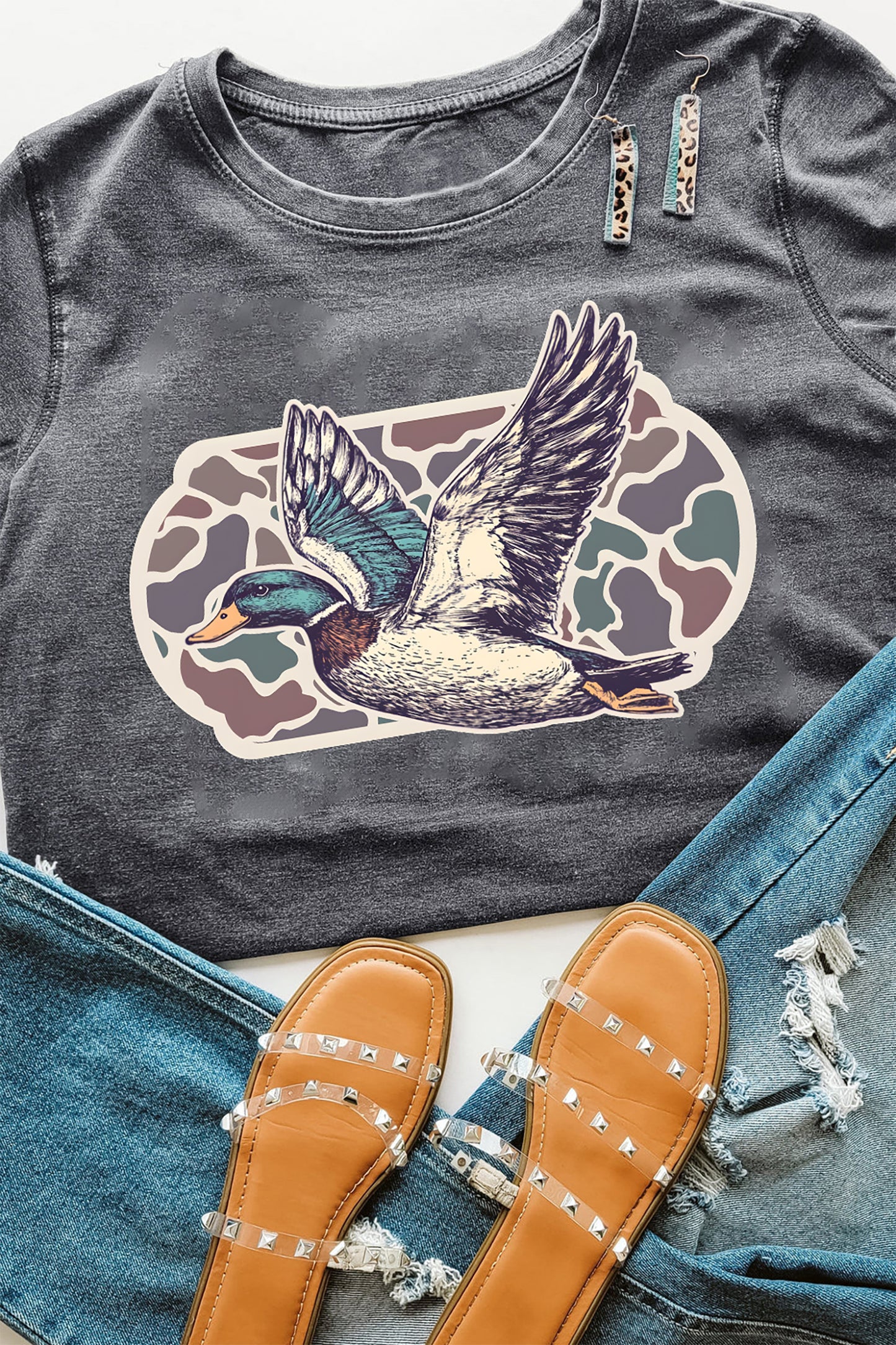 Gray Western Camo Mallard Graphic Tee