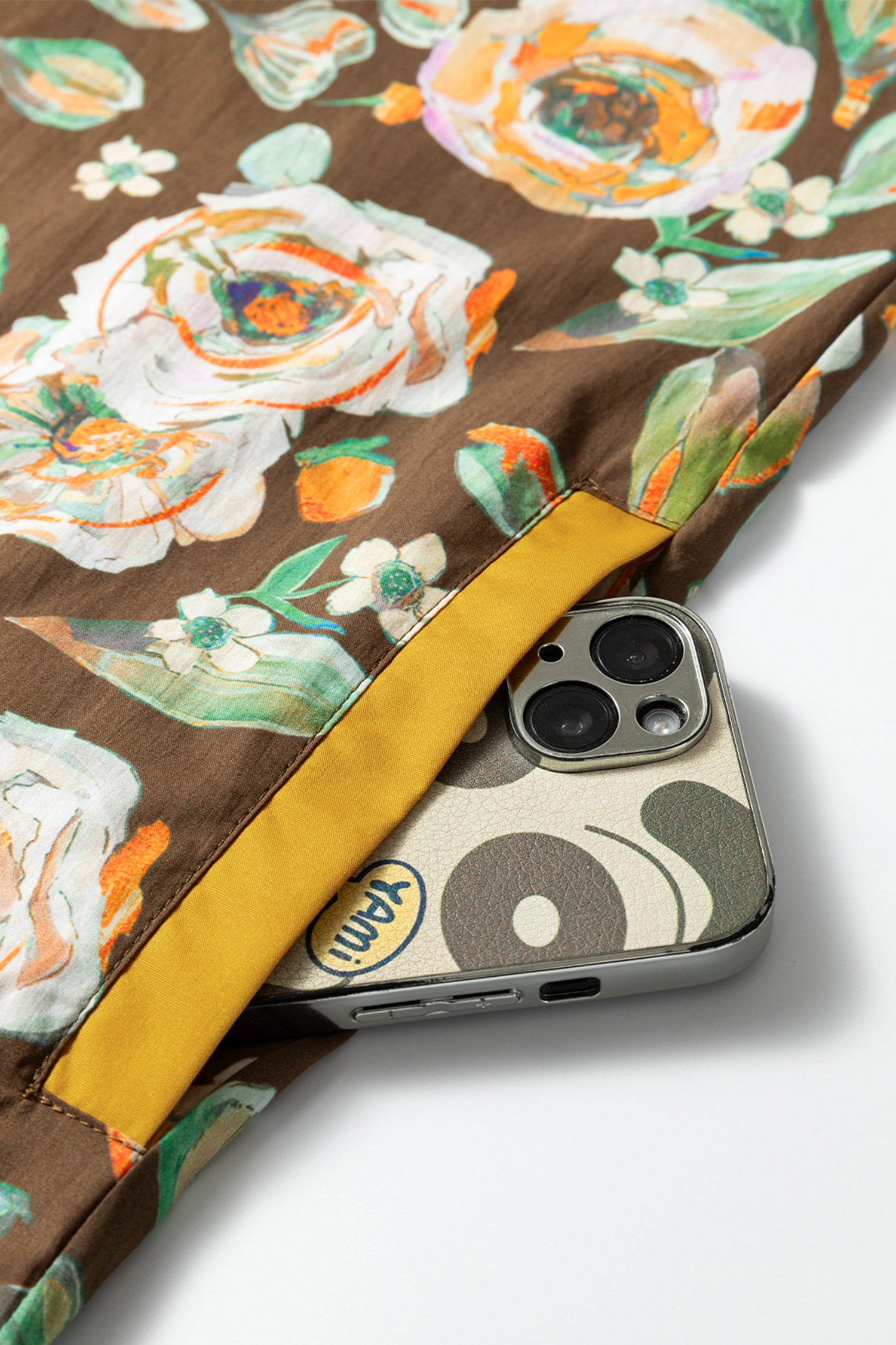 Brown Floral Print Contrast Trim V Neck Pocketed Long Sleeve Mini Dress-TOPS / DRESSES-[Adult]-[Female]-2022 Online Blue Zone Planet