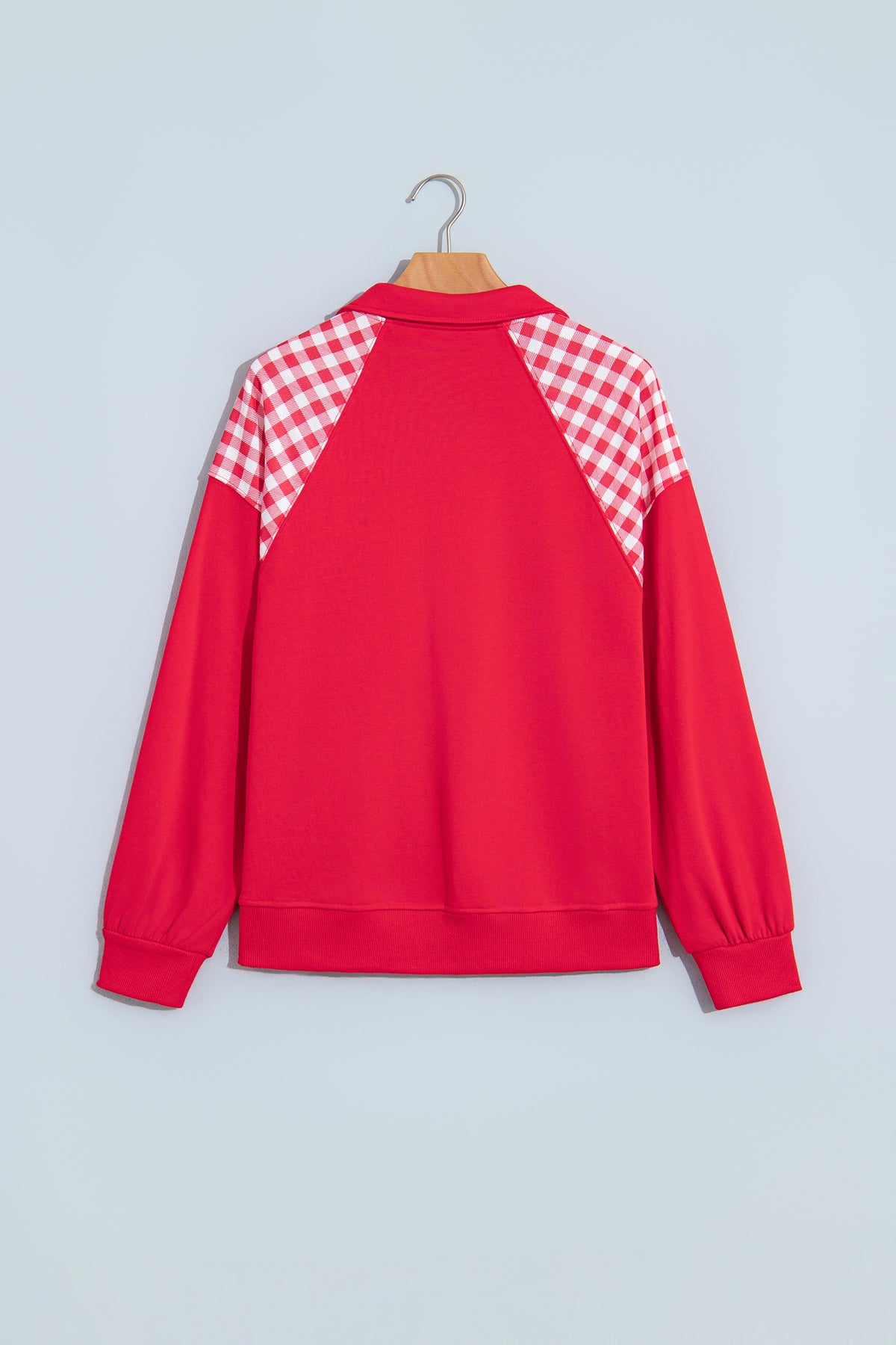 Navy Blue Patchwork Plaid Pocket Quarter Zip Sweatshirt-Tops/Sweatshirts & Hoodies-[Adult]-[Female]-2022 Online Blue Zone Planet