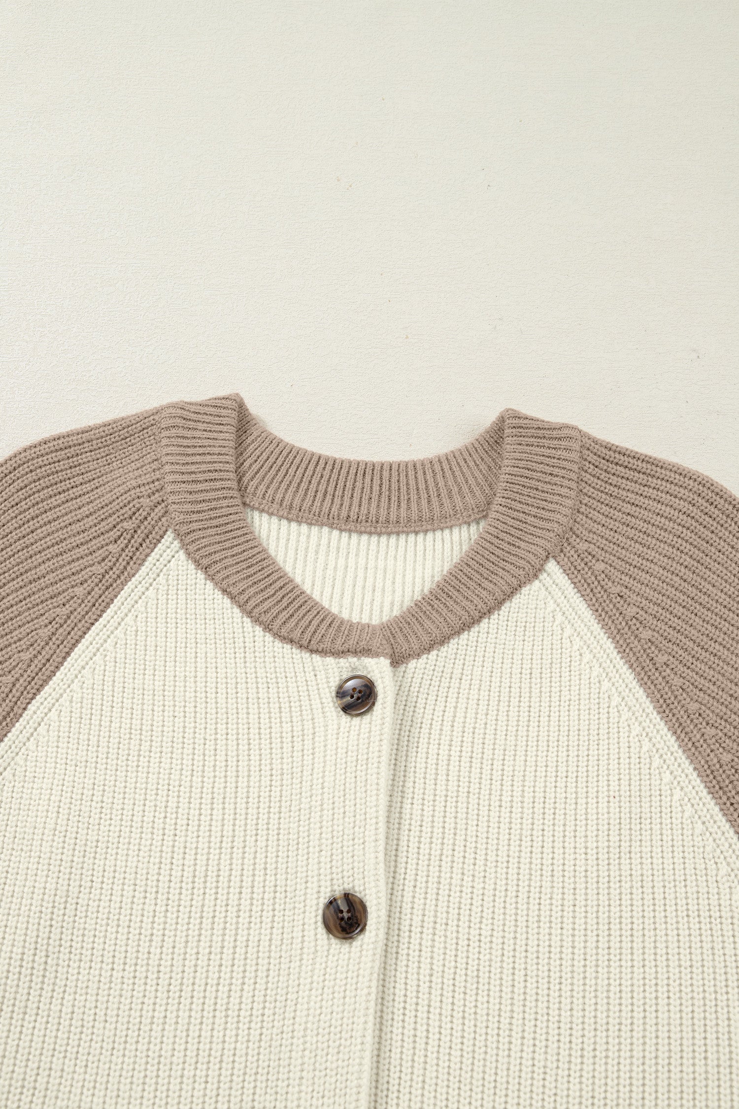 White Color Block Ribbed Knit Button Down Sweater Cardigan-Sweaters & Cardigans/Cardigans-[Adult]-[Female]-2022 Online Blue Zone Planet