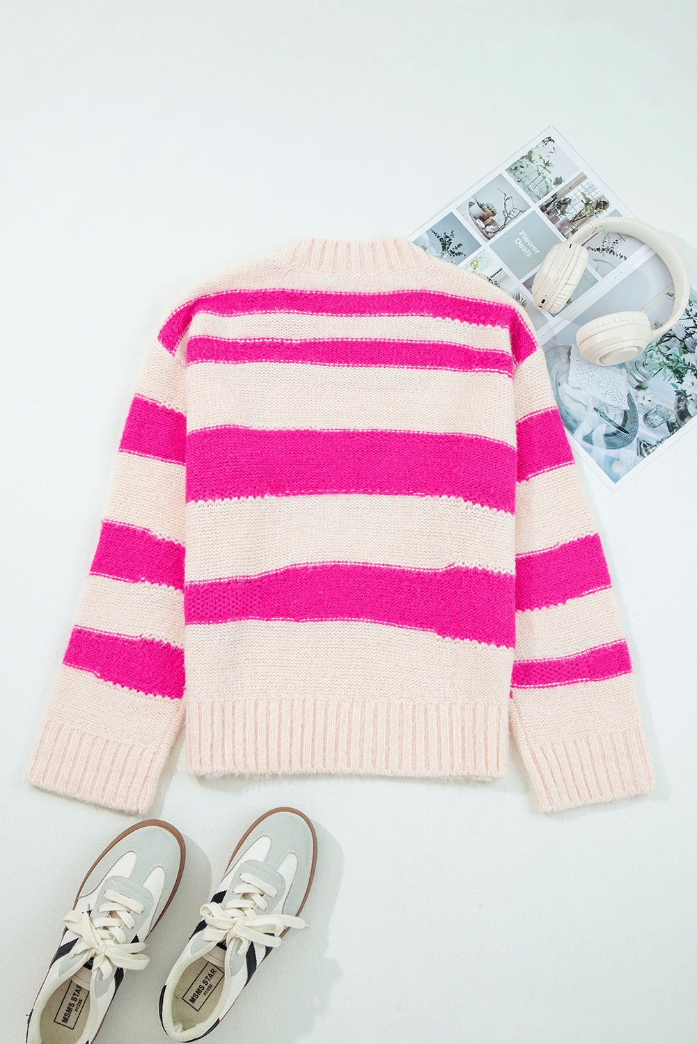 Rose Red I KNOW WAHT I WAT Sequin Letter Graphic Colorblock Loose Sweater-TOPS / DRESSES-[Adult]-[Female]-2022 Online Blue Zone Planet