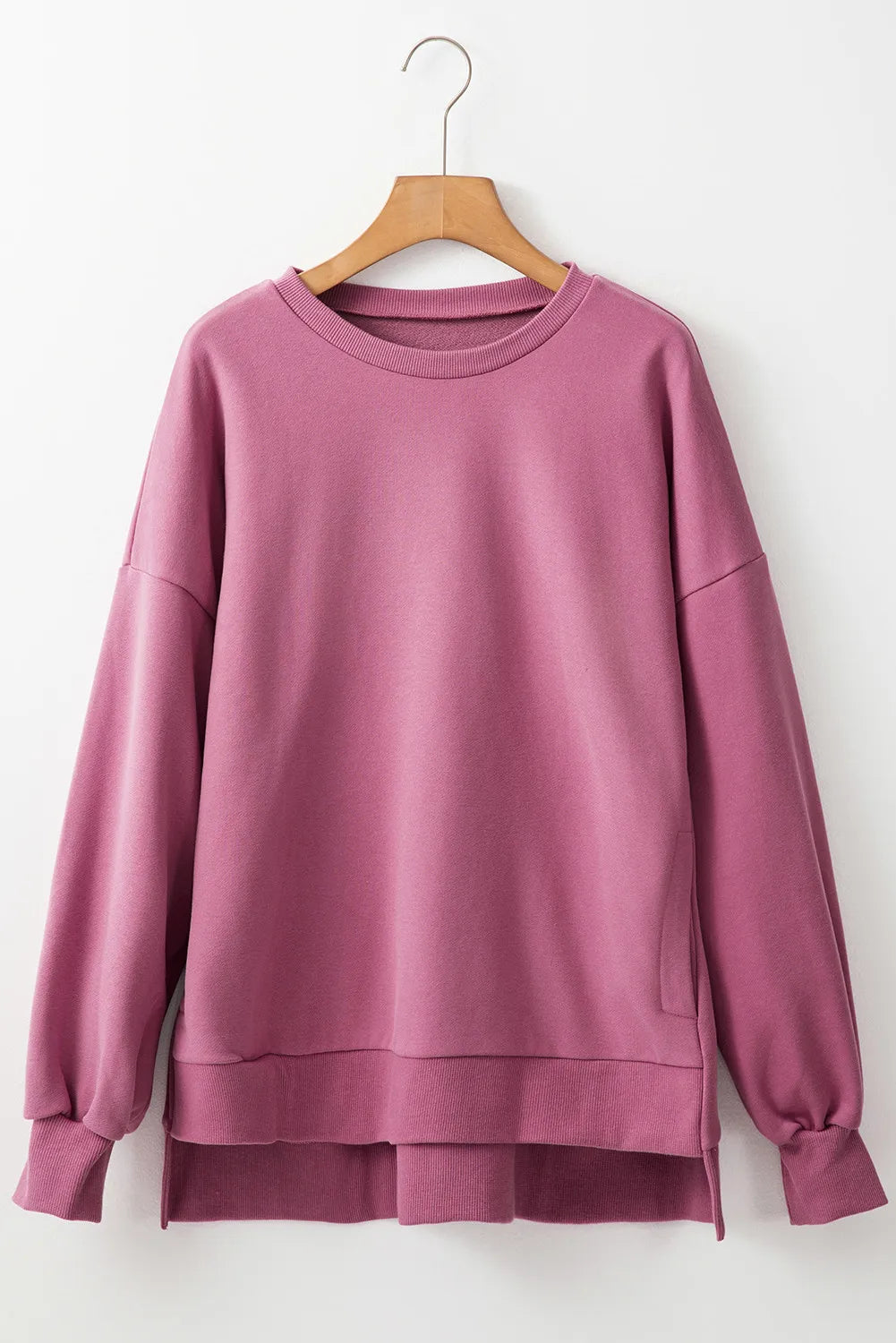Round Neck Long Sleeve Sweatshirt-TOPS / DRESSES-[Adult]-[Female]-Dusty Pink-S-2022 Online Blue Zone Planet