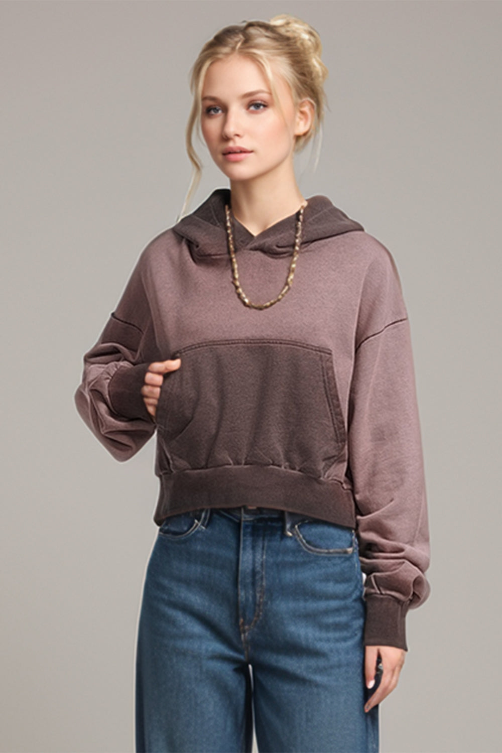 Basic Bae Kangaroo Pocket Long Sleeve Cropped Hoodie-TOPS / DRESSES-[Adult]-[Female]-2022 Online Blue Zone Planet