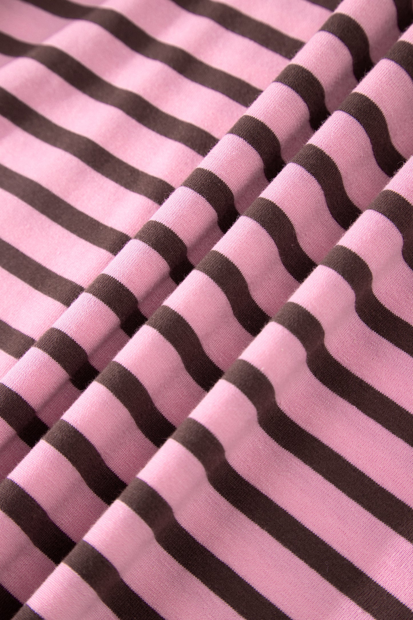 Rose Stripe Striped V-Neck Ribbed Collar Cuff Gathering Puff Sleeve Top-Tops/Tops & Tees-[Adult]-[Female]-2022 Online Blue Zone Planet