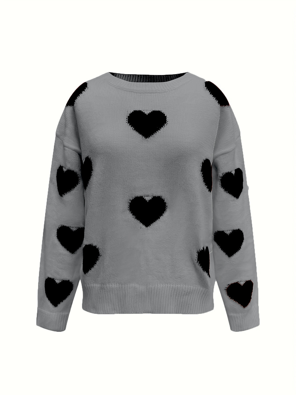 Valentine’s Day Heart Round Neck Long Sleeve Sweater-TOPS / DRESSES-[Adult]-[Female]-2022 Online Blue Zone Planet