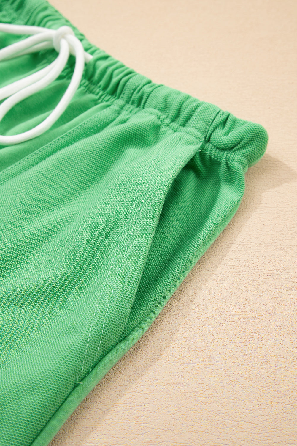 Mint Green V Neck Drop Shoulder Tee And Patchwork Drawstring Shorts Set-Two Piece Sets/Short Sets-[Adult]-[Female]-2022 Online Blue Zone Planet