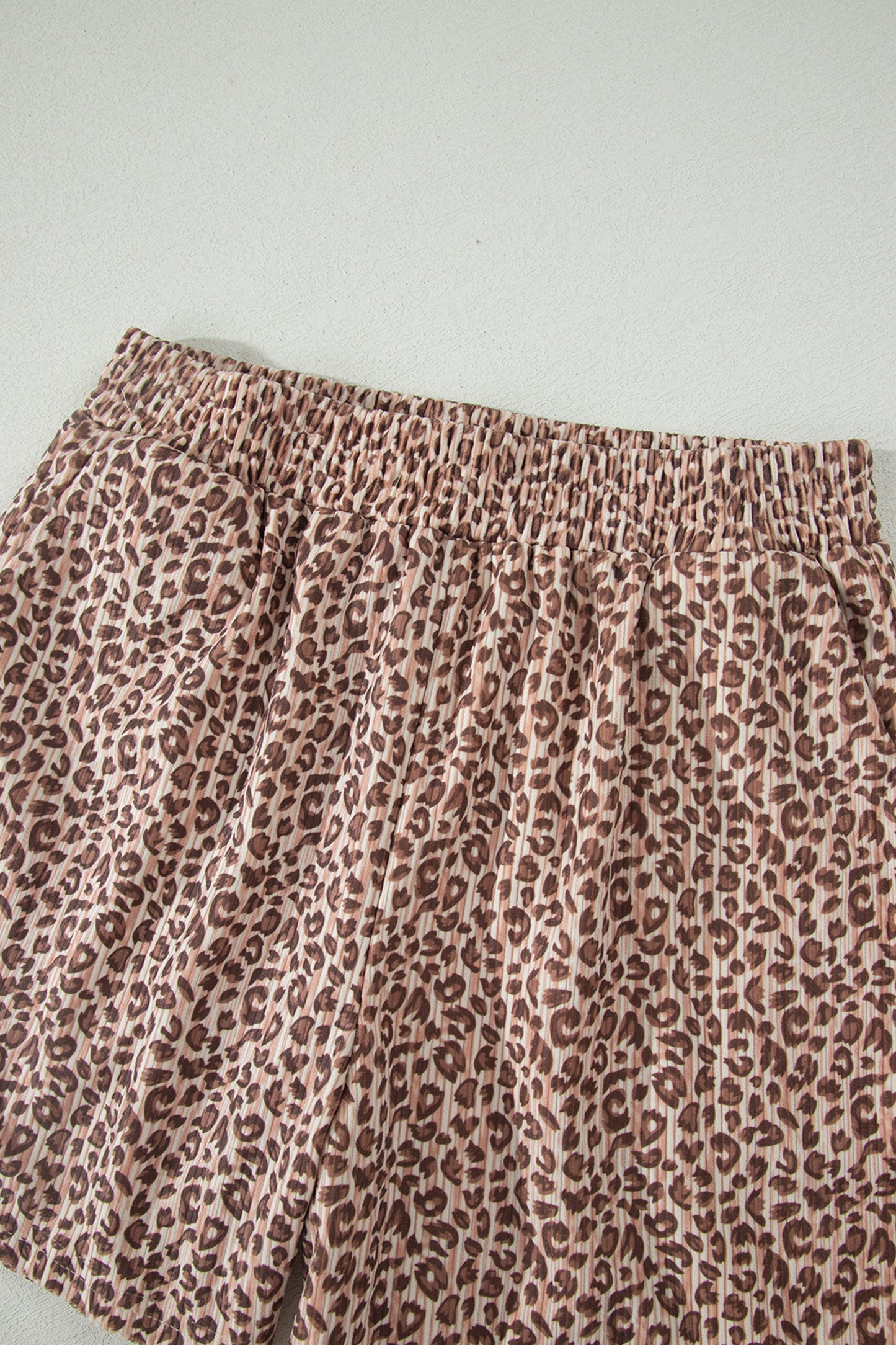 Brown Leopard Print Ribbed Patchwork Half Button Loose Tee Elastic Waist Short 2pcs Set-Two Piece Sets/Short Sets-[Adult]-[Female]-2022 Online Blue Zone Planet