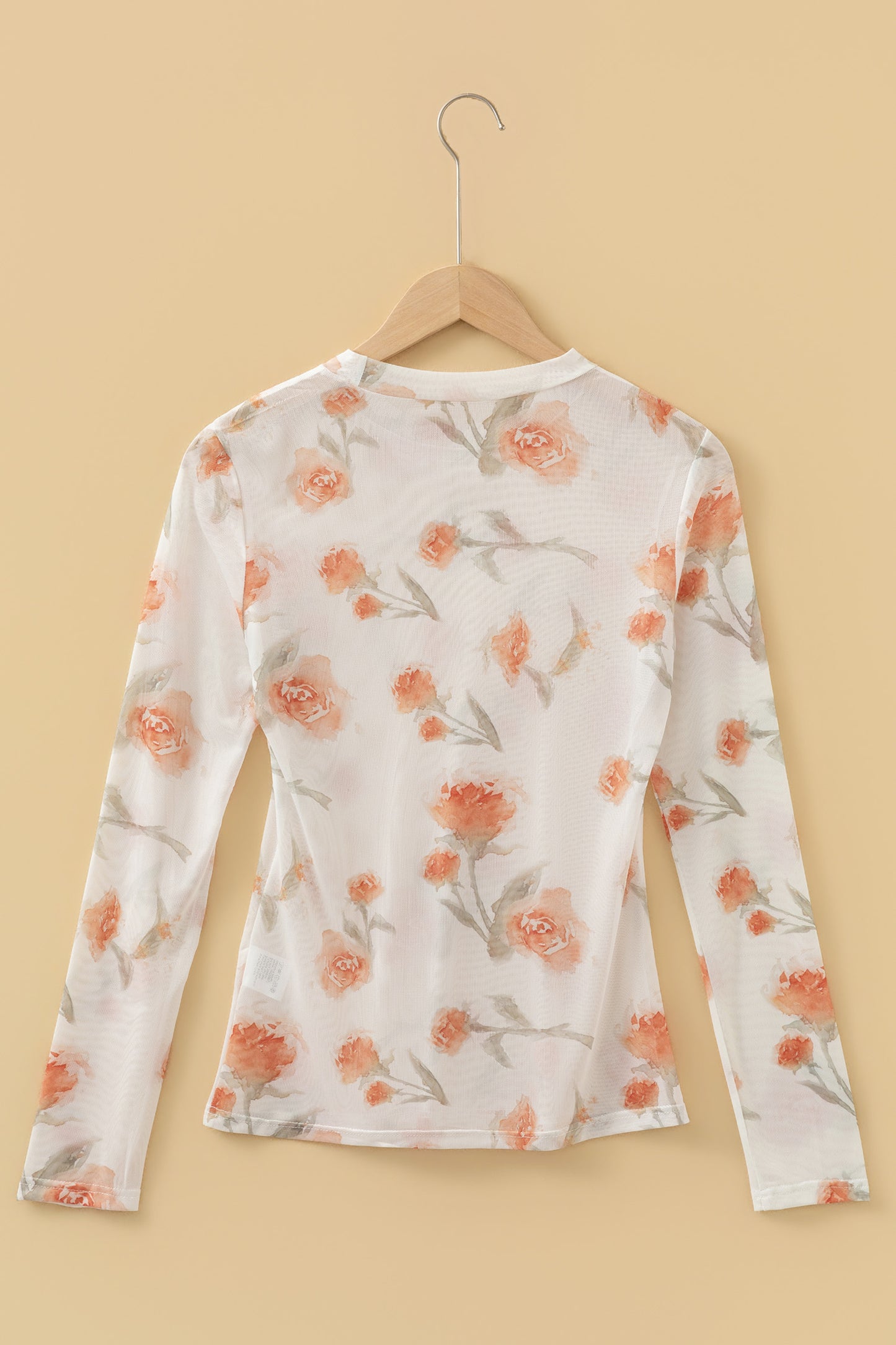 Casual Round Neck Floral Print Mesh Long Sleeve Top-Tops/Long Sleeve Tops-[Adult]-[Female]-2022 Online Blue Zone Planet