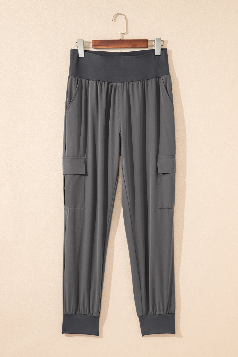 Medium Grey Elastic High Waist Pocketed Cargo Jogger Pants-Bottoms/Pants & Culotte-[Adult]-[Female]-2022 Online Blue Zone Planet