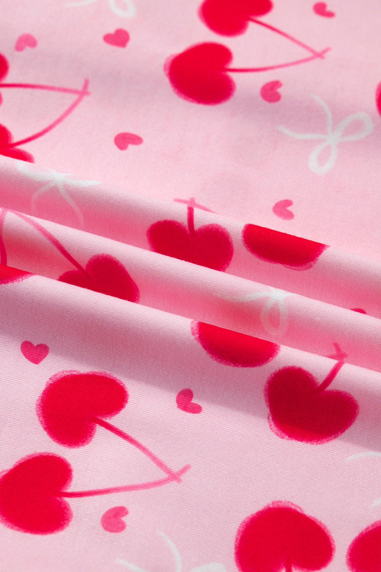 Rose Cherry Bow Mixed Print Scalloped Edge Short Pajama Set-Loungewear & Sleepwear/Loungewear-[Adult]-[Female]-2022 Online Blue Zone Planet