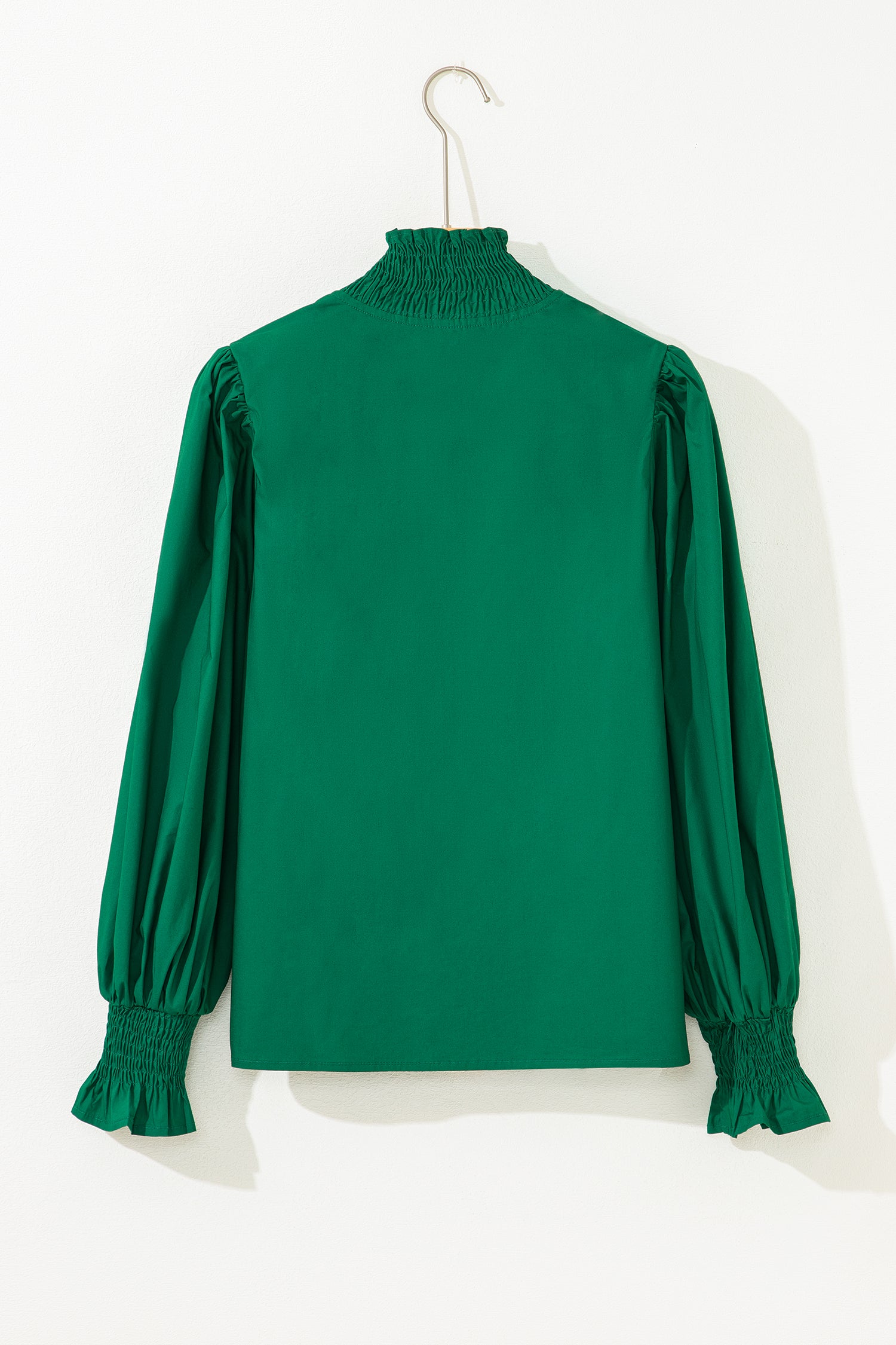 Evergreen Puffy Flounce Sleeve Leopard Trim V Neck Blouse-Tops/Blouses & Shirts-[Adult]-[Female]-2022 Online Blue Zone Planet