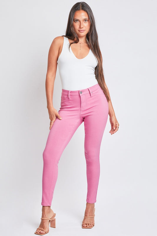 YMI Jeanswear Full Size Hyperstretch Mid-Rise Skinny Pants-BOTTOMS SIZES SMALL MEDIUM LARGE-[Adult]-[Female]-Flami-Flamingo-S-2022 Online Blue Zone Planet