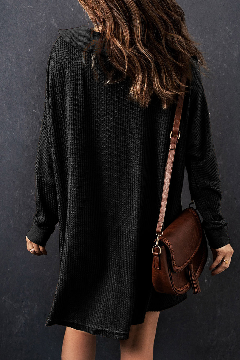 Black Waffle Knit Buttoned Long Sleeve Top-Tops/Long Sleeve Tops-[Adult]-[Female]-2022 Online Blue Zone Planet
