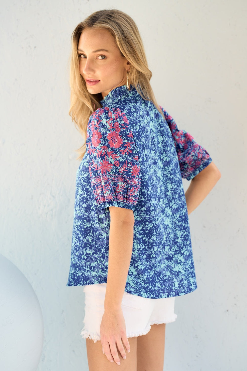 Hailey & Co Embroidered Puff Sleeve Printed Blouse-TOPS / DRESSES-[Adult]-[Female]-2022 Online Blue Zone Planet