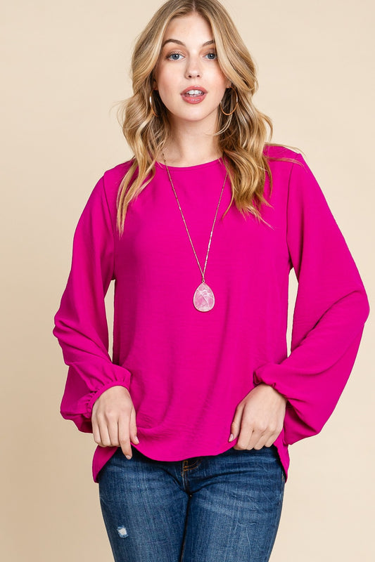 BOMBOM Textured Balloon Sleeve Top-TOPS / DRESSES-[Adult]-[Female]-Magenta-S-2022 Online Blue Zone Planet