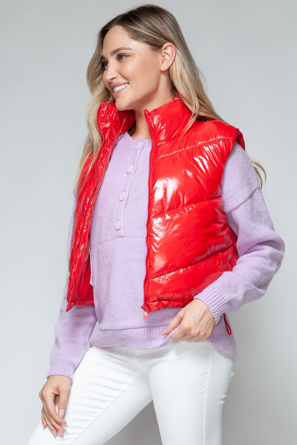 Snobbish Zip Up Turtleneck Shiny Quilted Vest-TOPS / DRESSES-[Adult]-[Female]-2022 Online Blue Zone Planet