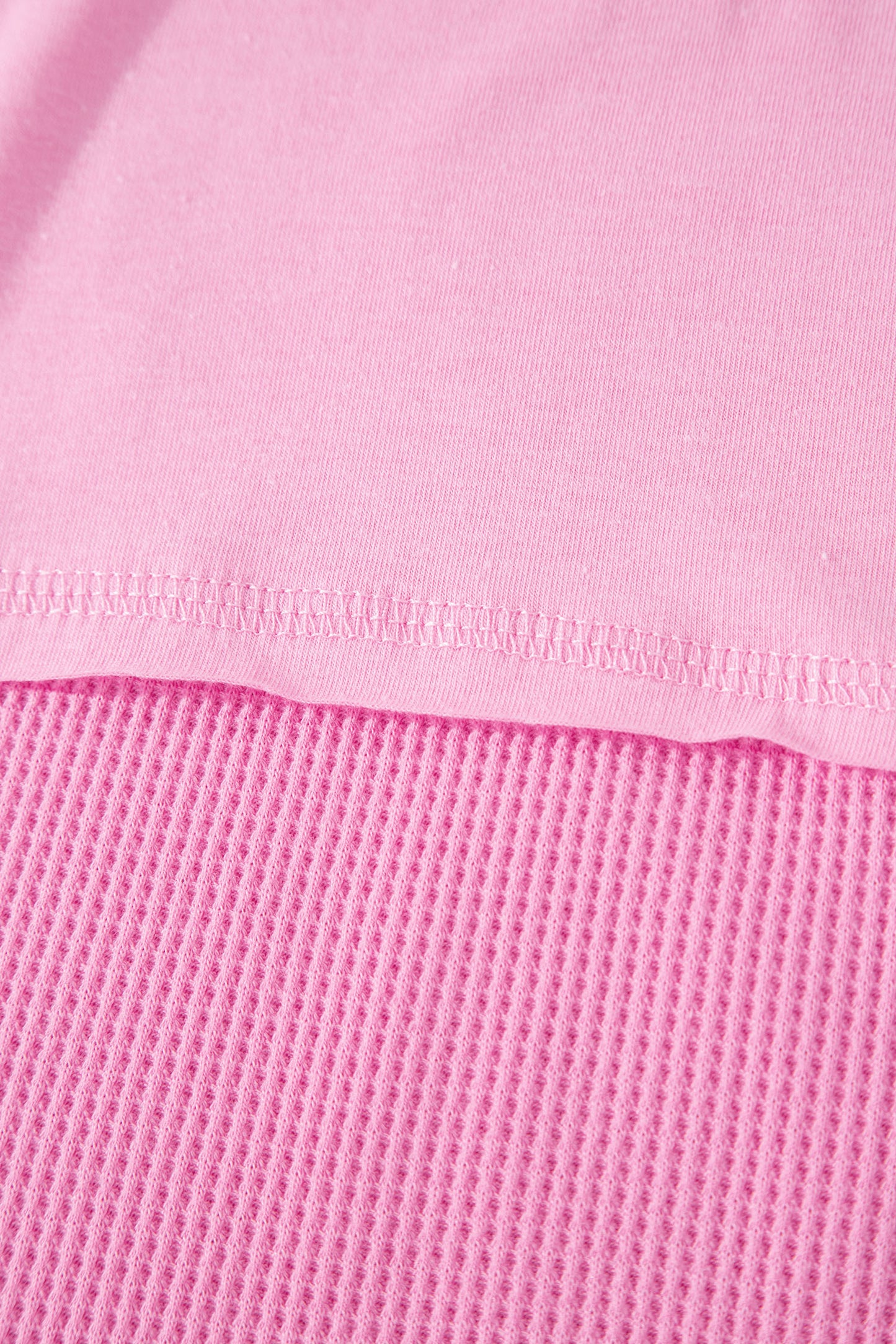 Pink Solid Color Raw Seam Waffled Patchwork Casual T Shirt-Tops/Tops & Tees-[Adult]-[Female]-2022 Online Blue Zone Planet