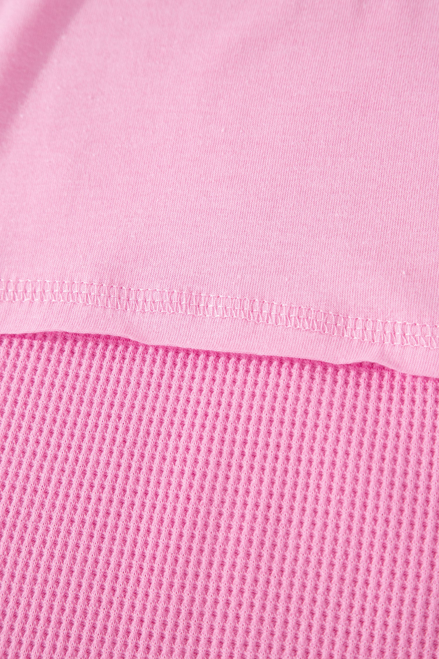 Pink Solid Color Raw Seam Waffled Patchwork Casual T Shirt-Tops/Tops & Tees-[Adult]-[Female]-2022 Online Blue Zone Planet