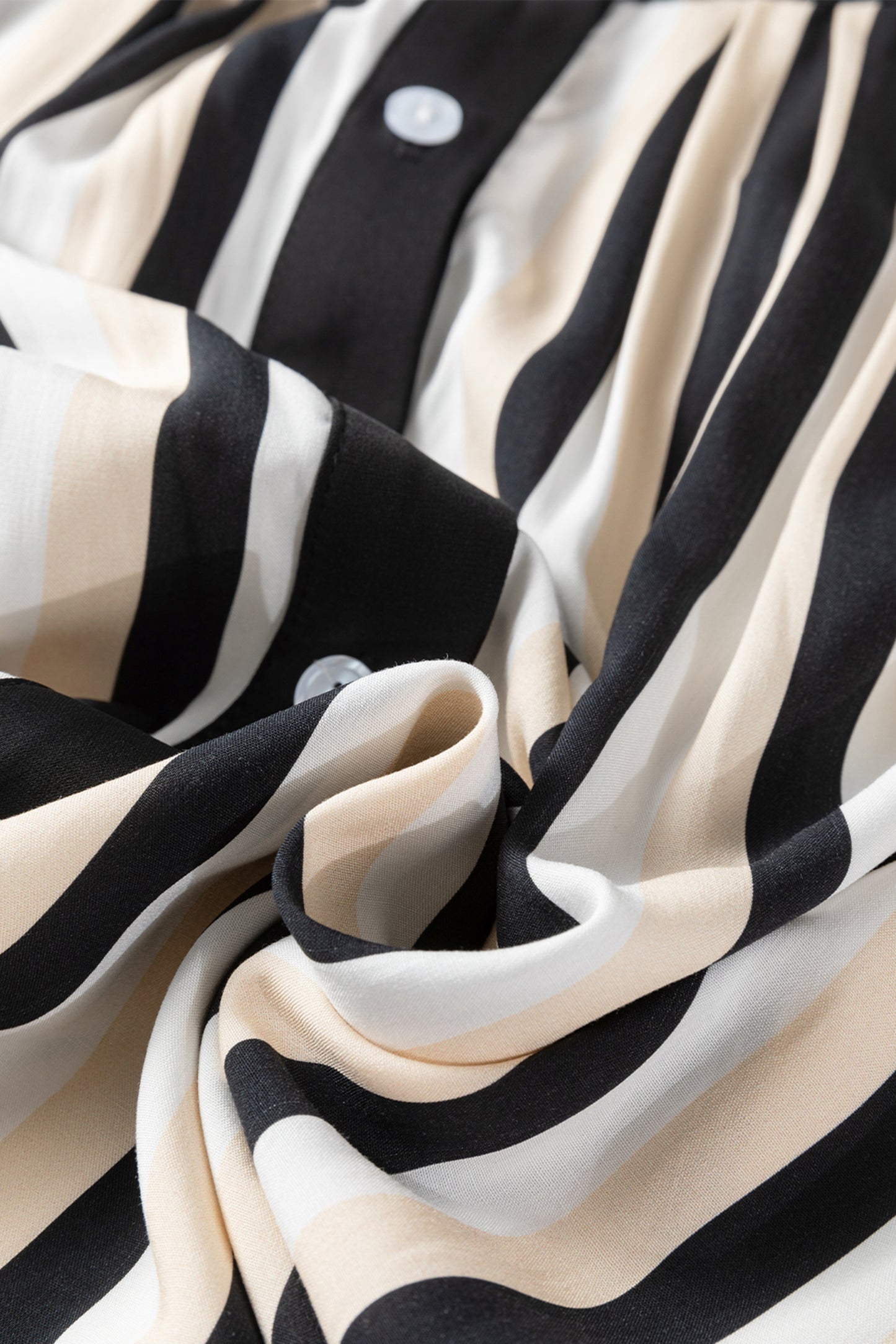 Black Stripe 3/4 Puff Sleeve Shirt Style Button Down Midi Dress-TOPS / DRESSES-[Adult]-[Female]-2022 Online Blue Zone Planet