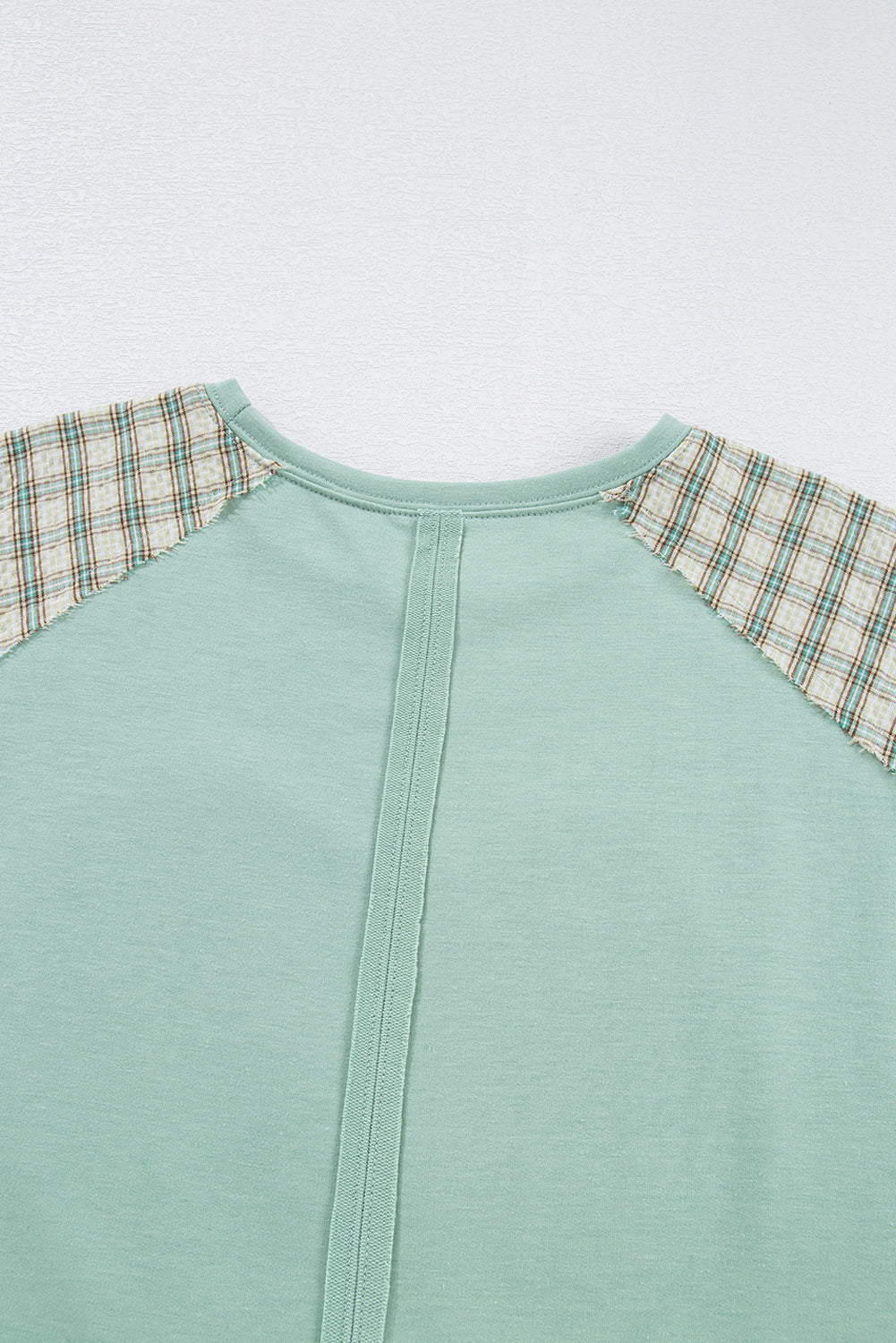 Aqua Plaid Floral Patchwork Heart Long Sleeve Top